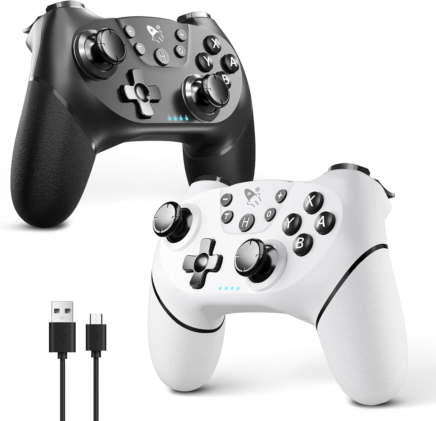 AceGamer 2pcs Mando inalámbrico para Switch 2/Switch/Lite/OLED, Mando para Switch Pro con función de Despertador con un botón/vibración/Turbo/Pantalla(Blanco y Negro)
