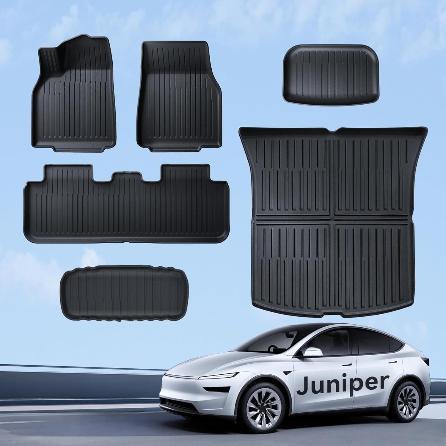 Juego de 6 alfombrillas para Tesla Model Y 2025-2026 Standard RWD TPE para todo tipo de clima, borde alto 3D, antideslizantes, impermeables, diseño de 3 capas para accesorios Model Y Juniper
