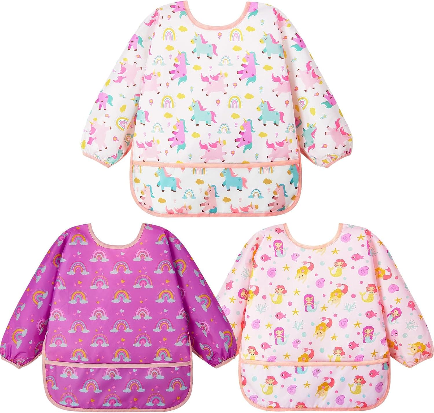 Lictin 5 Pcs Babero con Mangas Impermeable- Babero de Manga Larga con Escote Ajustable para Bebes (0-24 meses)