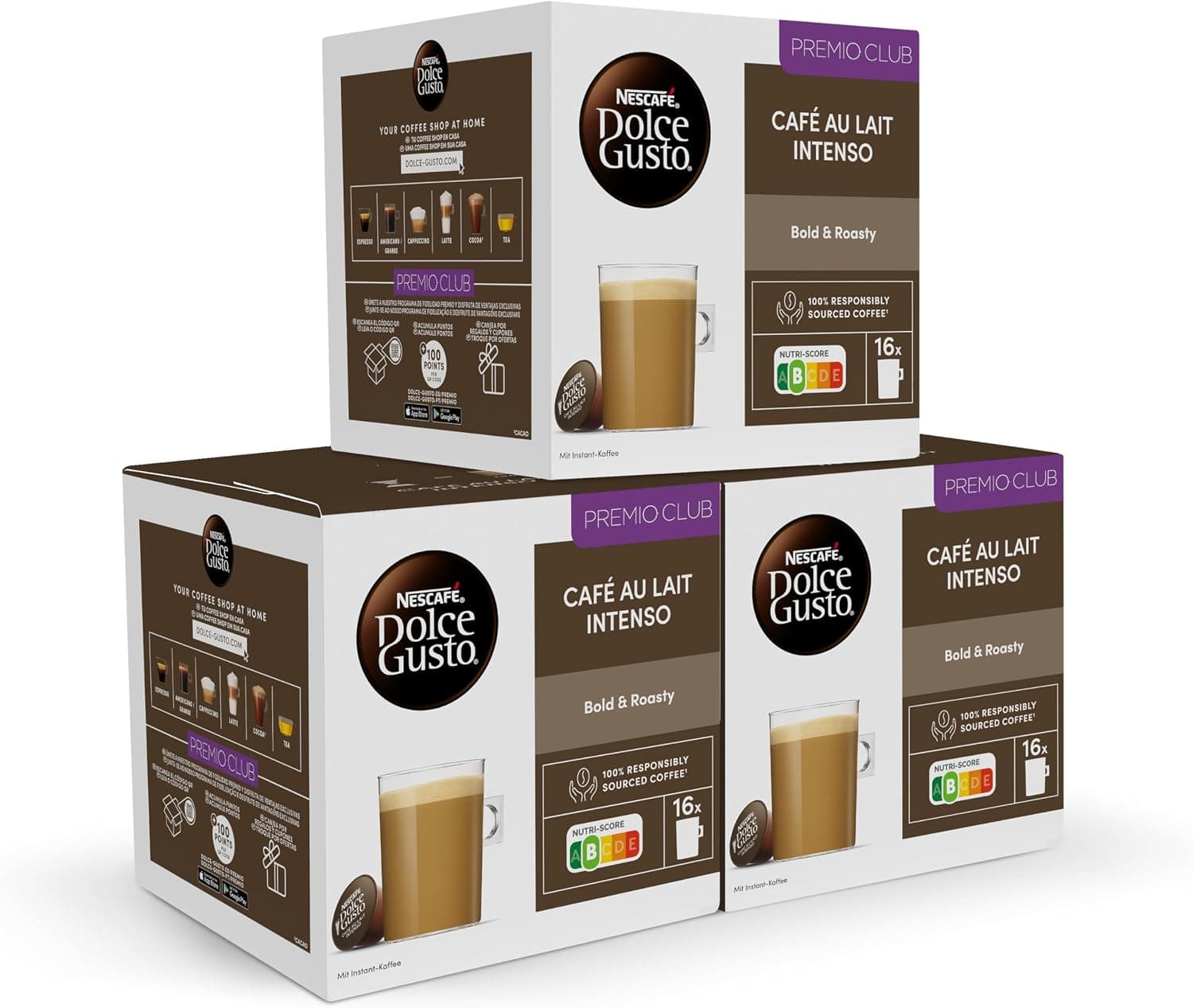 NESCAFÉ Dolce Gusto Café con Leche intenso - Cápsulas de Café, 48 Cápsulas (3x16) - Intensidad 9 - Originales para cafeteras Dolce Gusto