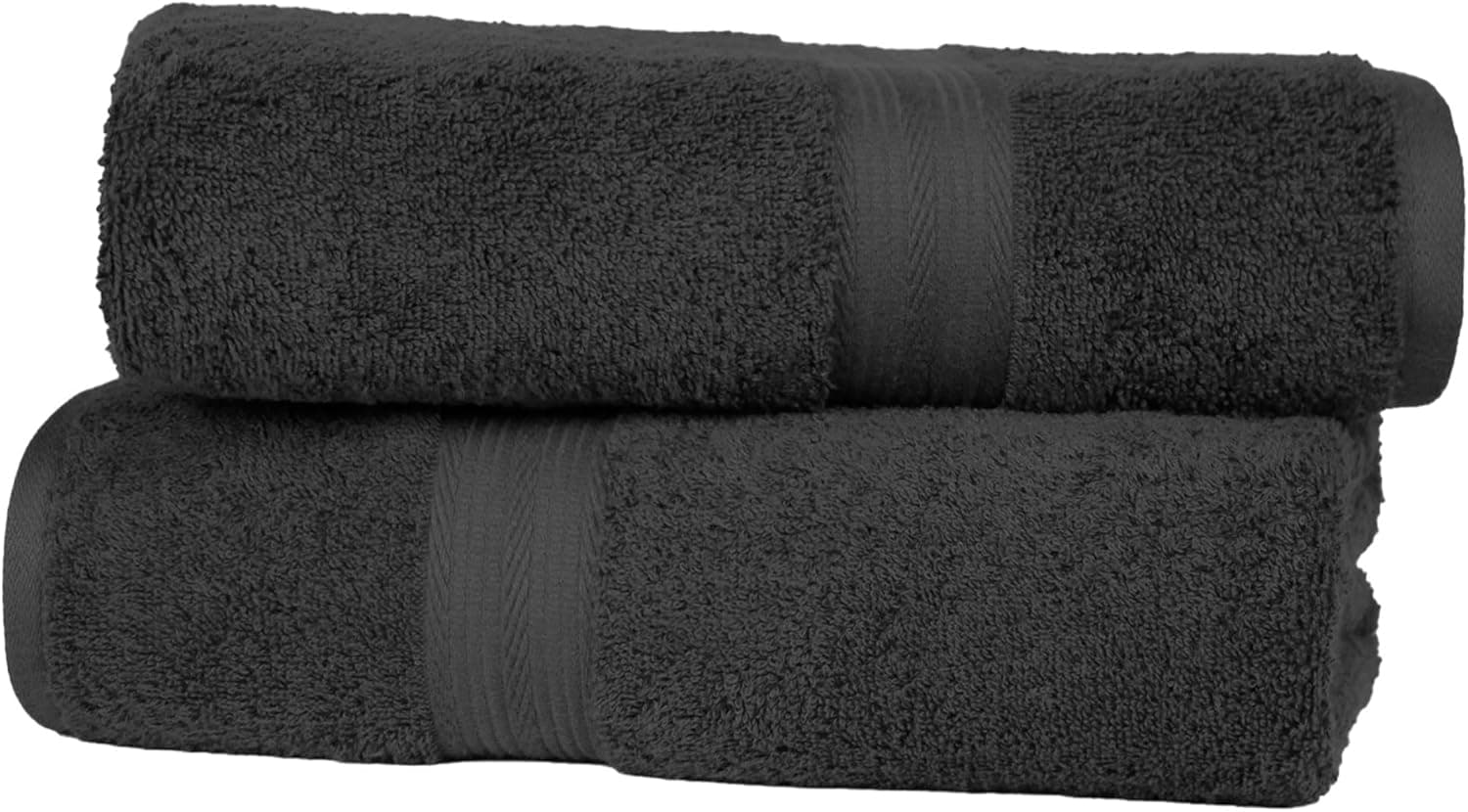 Amazon Basics Juego Toallas Baño 100% Algodón Toalla Ducha 70x140 cm, Negro, Pack 2 Unidades