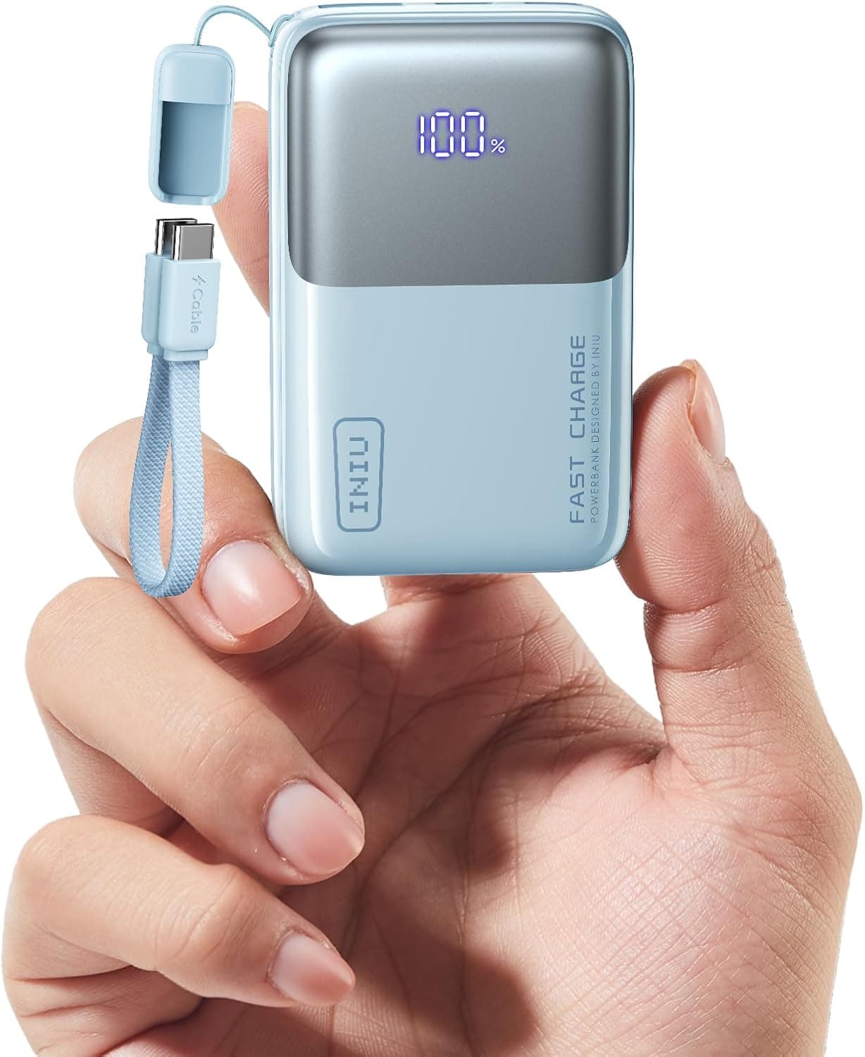 INIU Power Bank, Ultra Mini 45W Carga Rápida 10000mAh Bateria Externa con Cable USB C Desmontable, Apto para Avión & Esenciales de Viaje, Bateria Portatil para iPhone 17 16, Xiaomi, Azul Claro