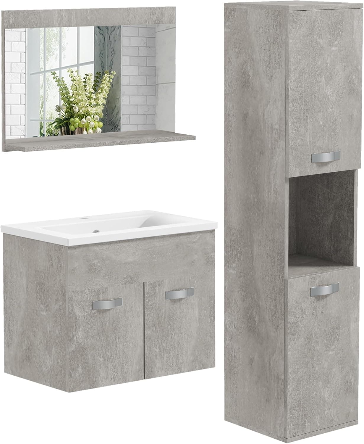 kleankin Conjunto de Muebles de Baño de Pared de 4 Piezas Gris