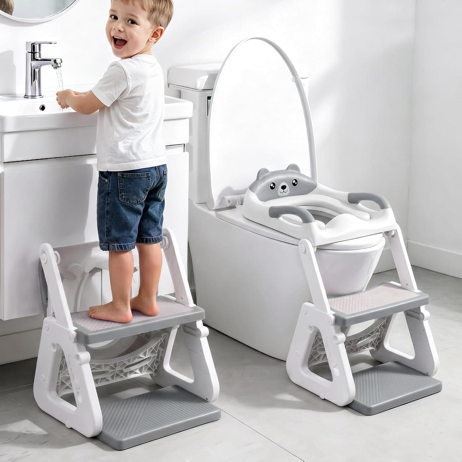 Adaptador Wc Niños, 2 in 1 Upgraded con Estructura Triangular, Oso