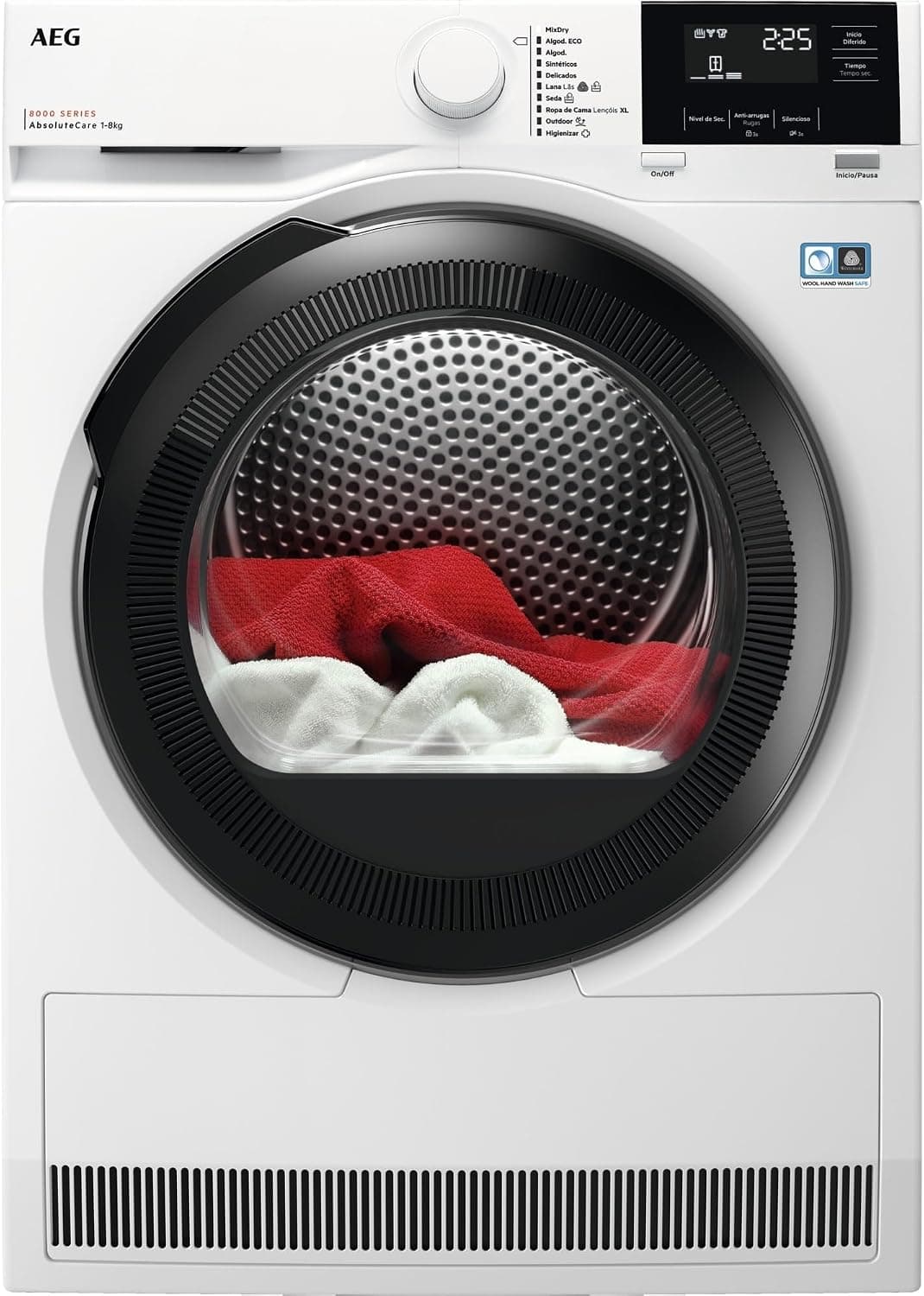 AEG Secadora con Bomba de Calor 8Kg, Libre Instalación, Motor Inverter, Función Vapor, Programa Rápido, Secado Mixto y Antibacteriano, Serie 8000, Blanco, TR818A4OB, Fabricado en UE