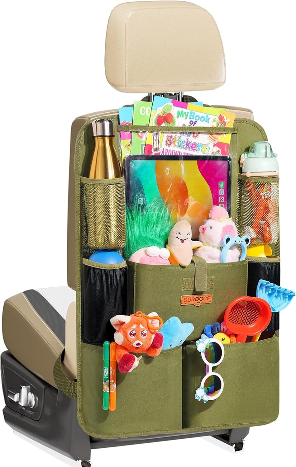 SURDOCA Car Organizers and Storage, Upgraded Car Seat Organizer with 11-inch Touch Screen Tablet Holder, Backseat Car Organizer with 8 Pockets, Car Seat Protector Road Trip Essentials for Kids