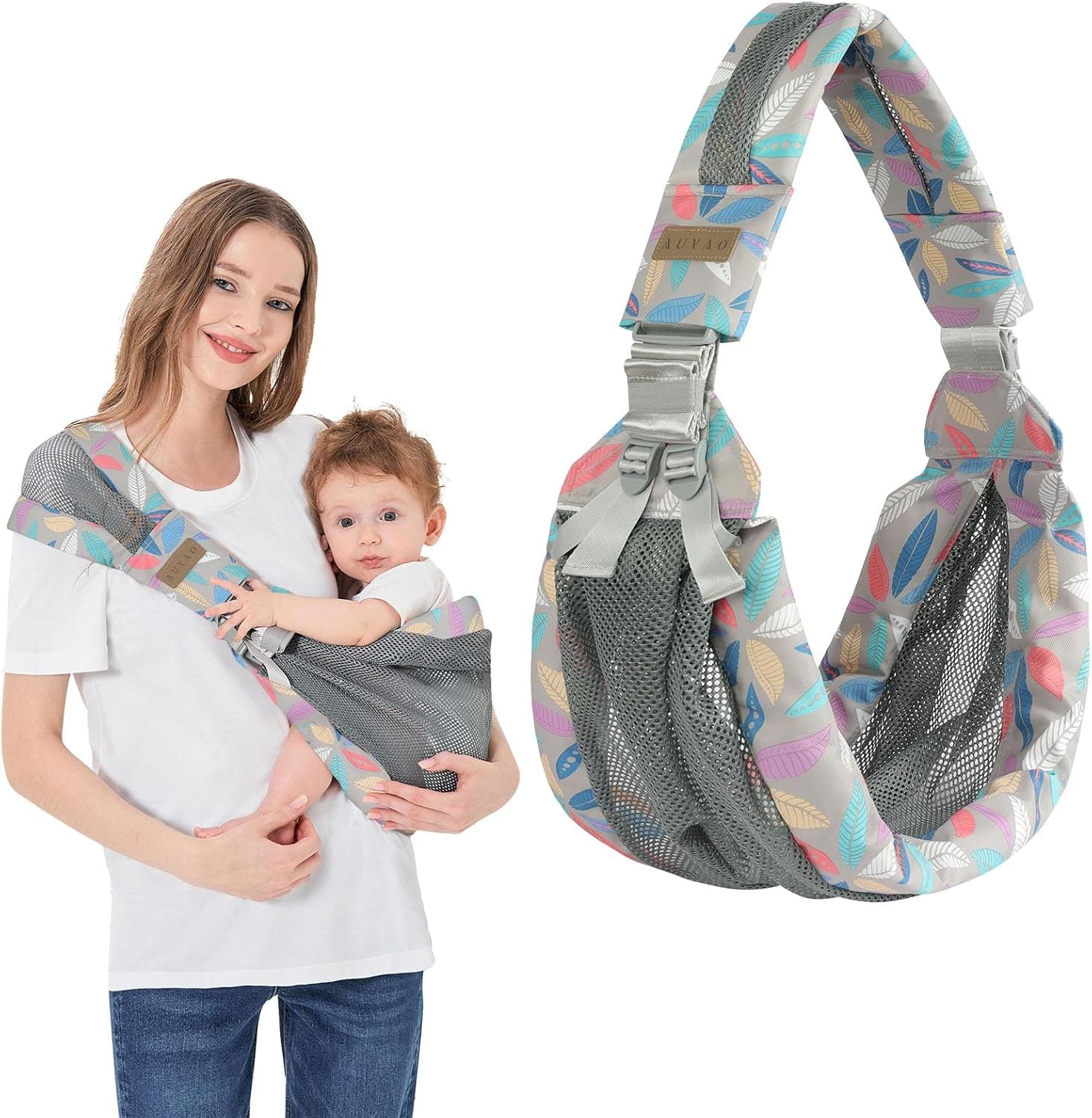 AUYAO Portabebes Lateral, Malla Transpirable Portabebes Ajustable