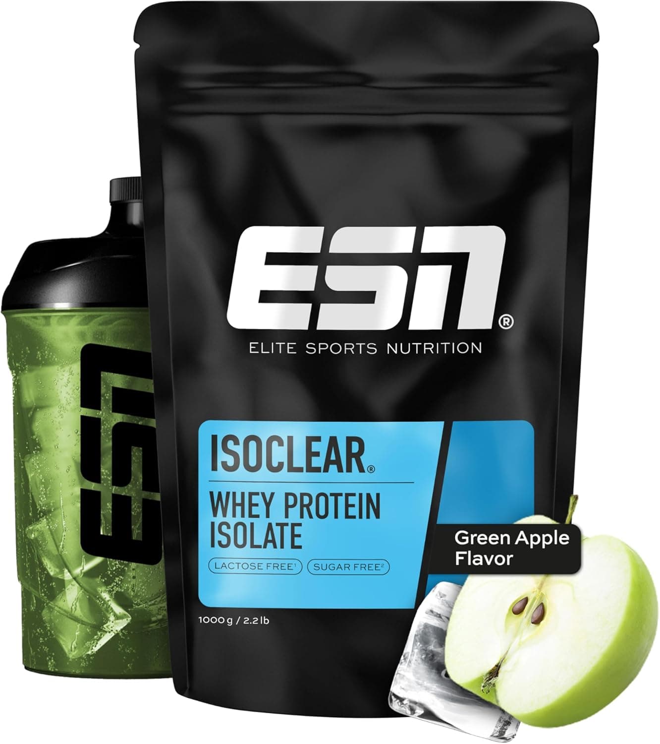 ESN ISOCLEAR Whey Isolate Protein Powder, Manzana verde, 1000 g