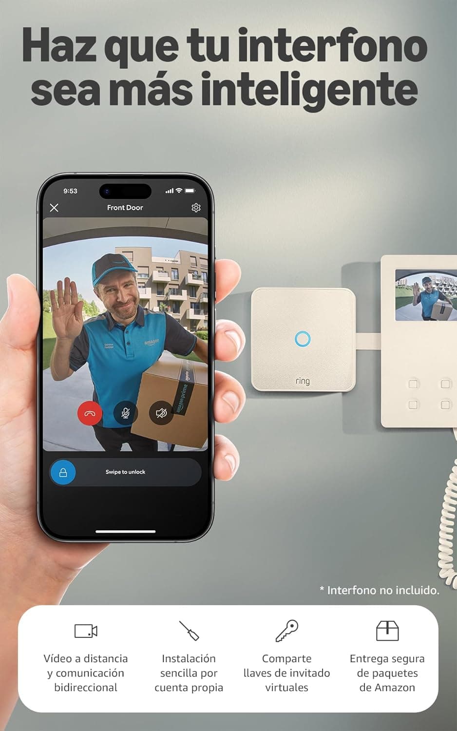 Ring Intercom Video (última generación) | Haz que tu interfono sea más inteligente | Transmisión de vídeo, llaves virtuales y acceso a distancia | Instalación por cuenta propia