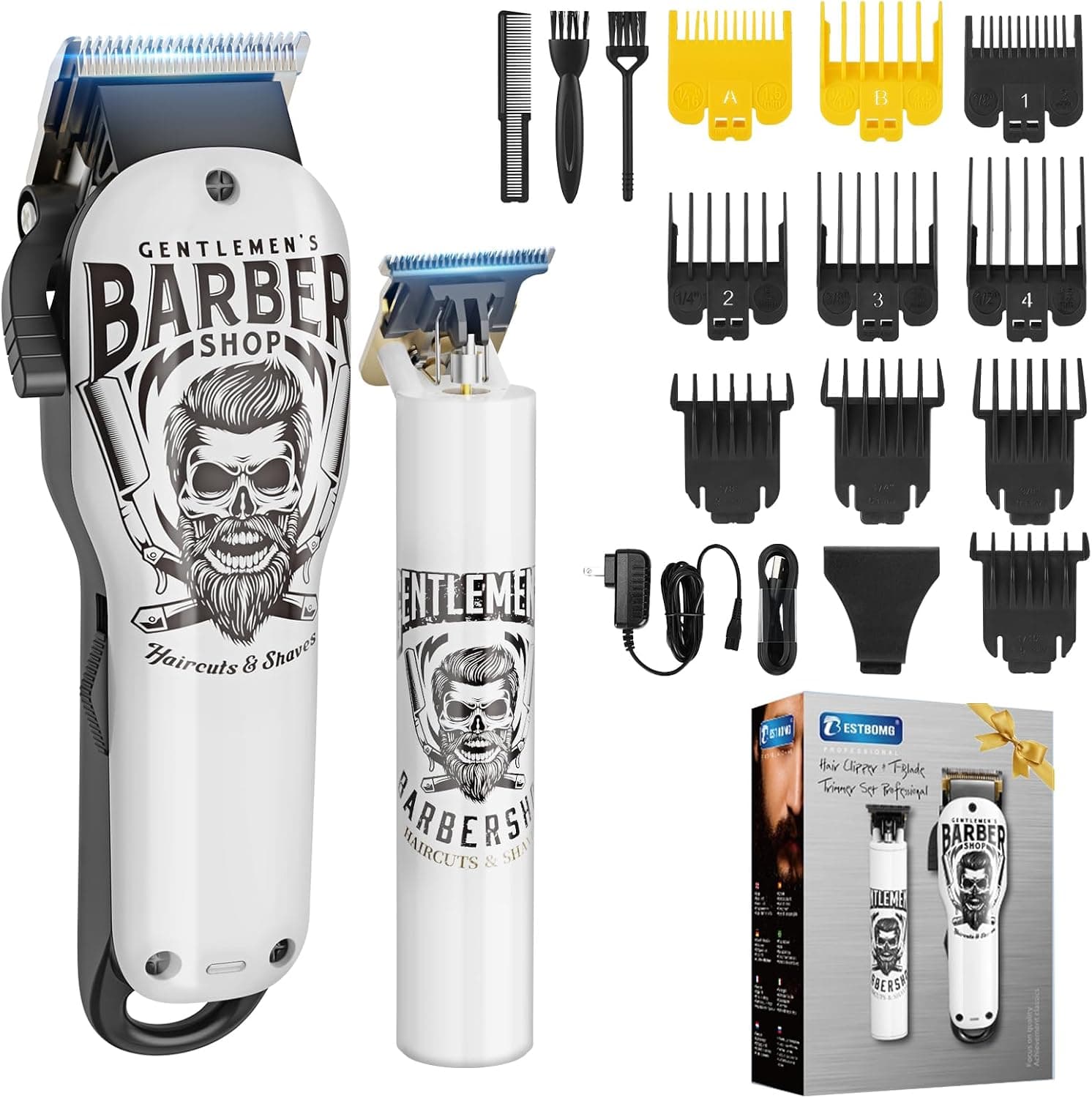 BESTBOMG Maquina Cortar Pelo Profesional, Cortapelos Hombre Kit Con Peine-guía, Cortadora de Pelo Hair Trimmer Recortadora de Barba Con Batería Recargable Incorporada 2000mAh/1200mAh (Y4+T9)