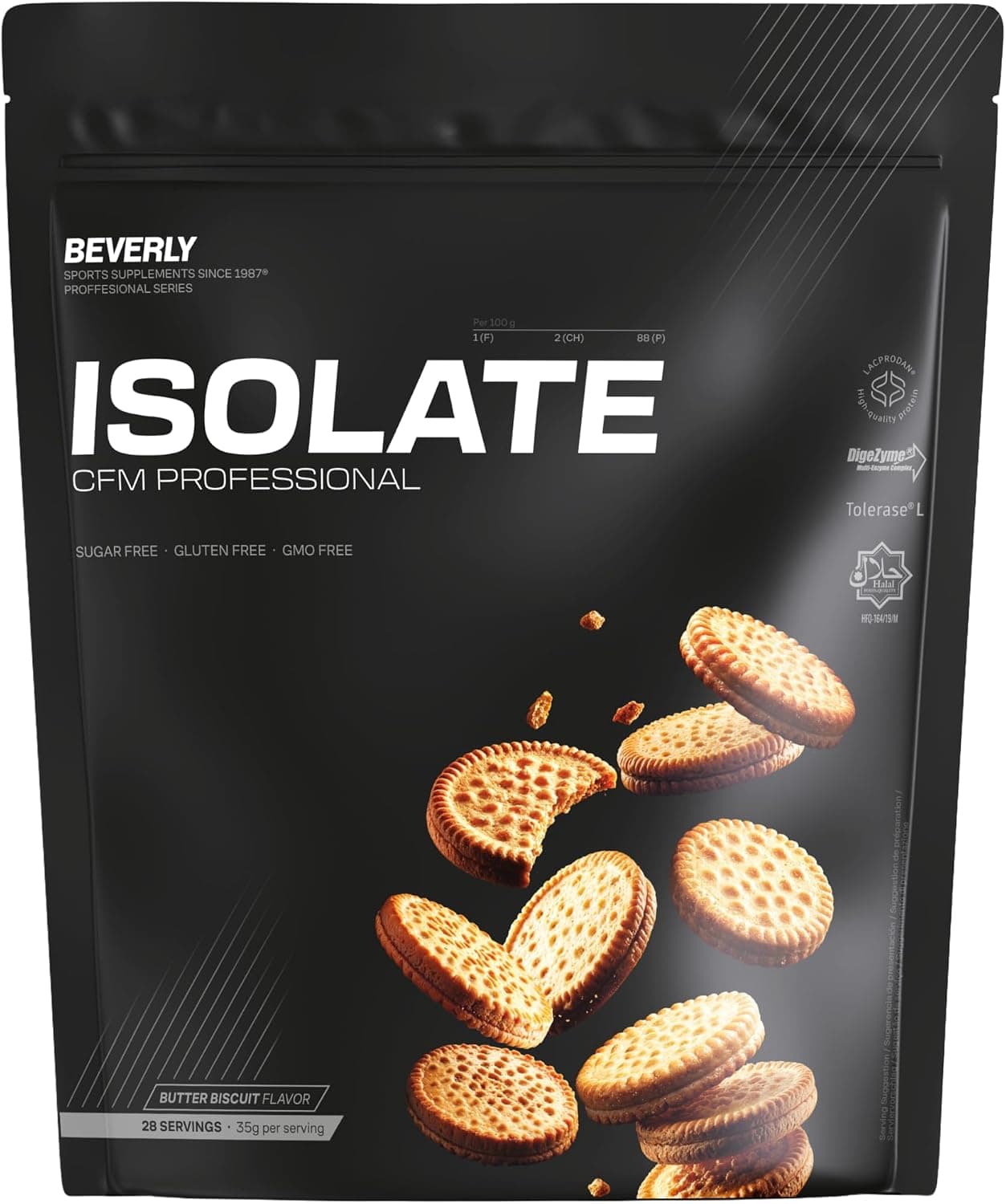 Beverly ISOLATE CFM – Proteína Aislada de Suero Premium (Whey Isolate) | 30 g Proteína | Baja en Lactosa y Sin Azúcares Añadidos | 29 Servicios | Desarrollo Muscular (1 Kg, Butter Biscuit)