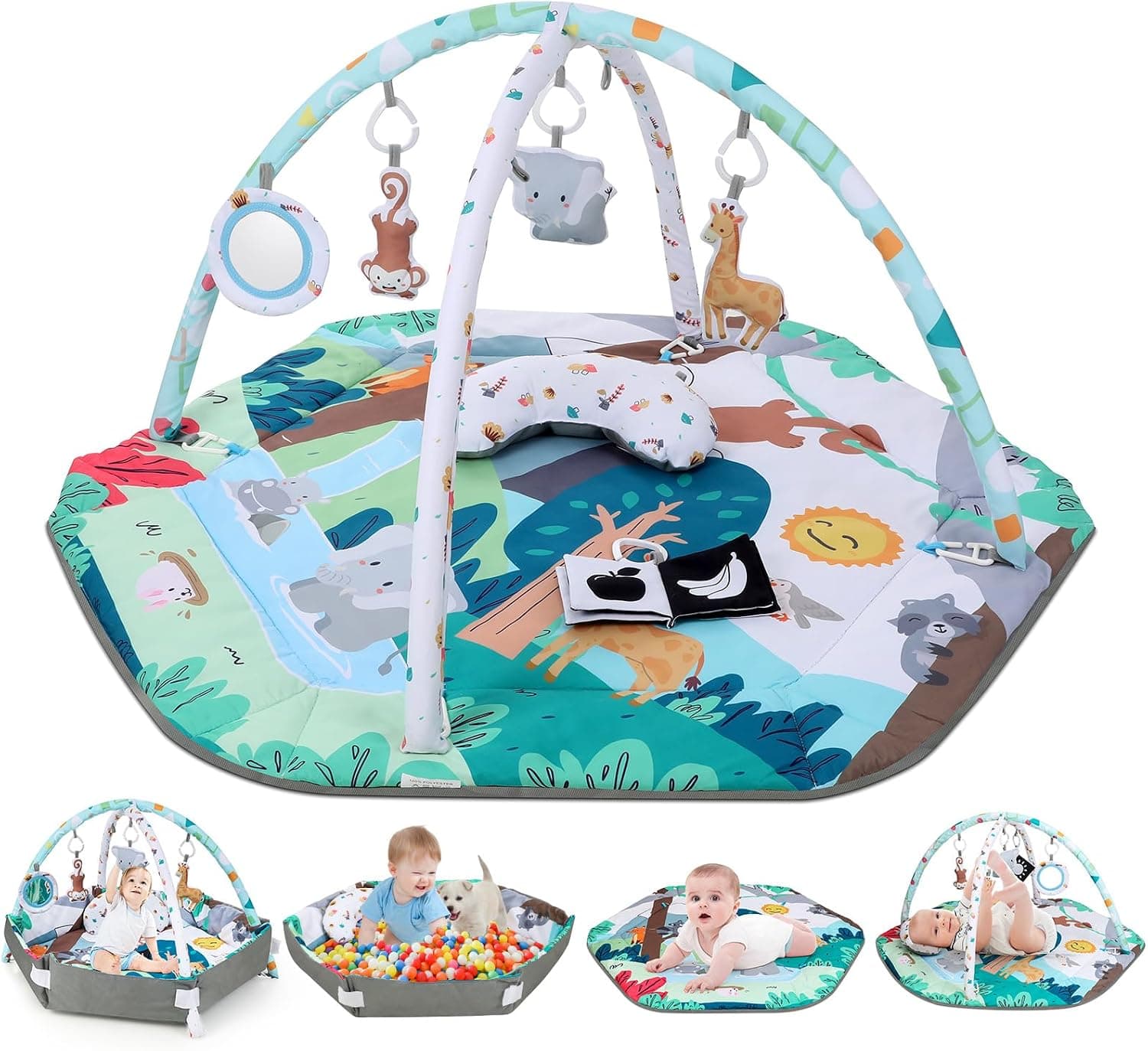 Gimnasio Bebe,Manta Juegos Bebe con 6 juguetes sensoriales