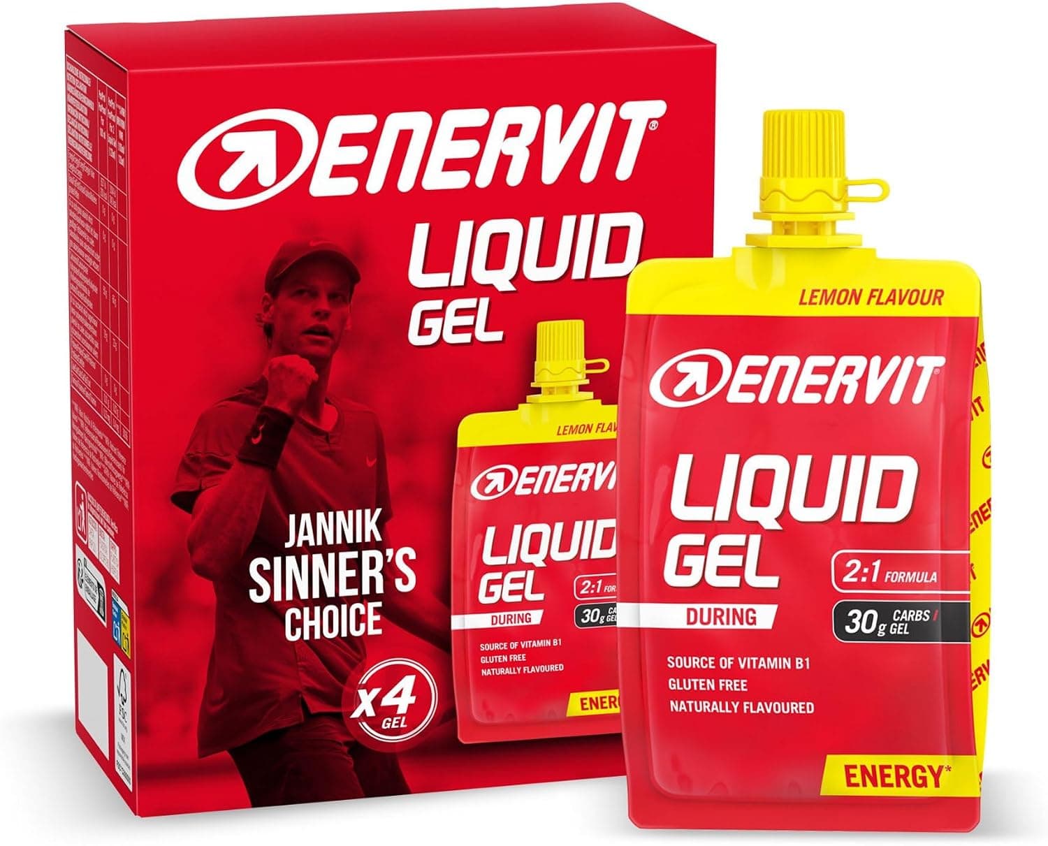 Enervit, Gel Sabor a Limón, Óptimo para Deportes de Resistencia, Proporciona 30 Gramos de Carbohidratos, con Maltodextrina, Fructosa y Vitamina B1, 4 Unidades de 60 ml