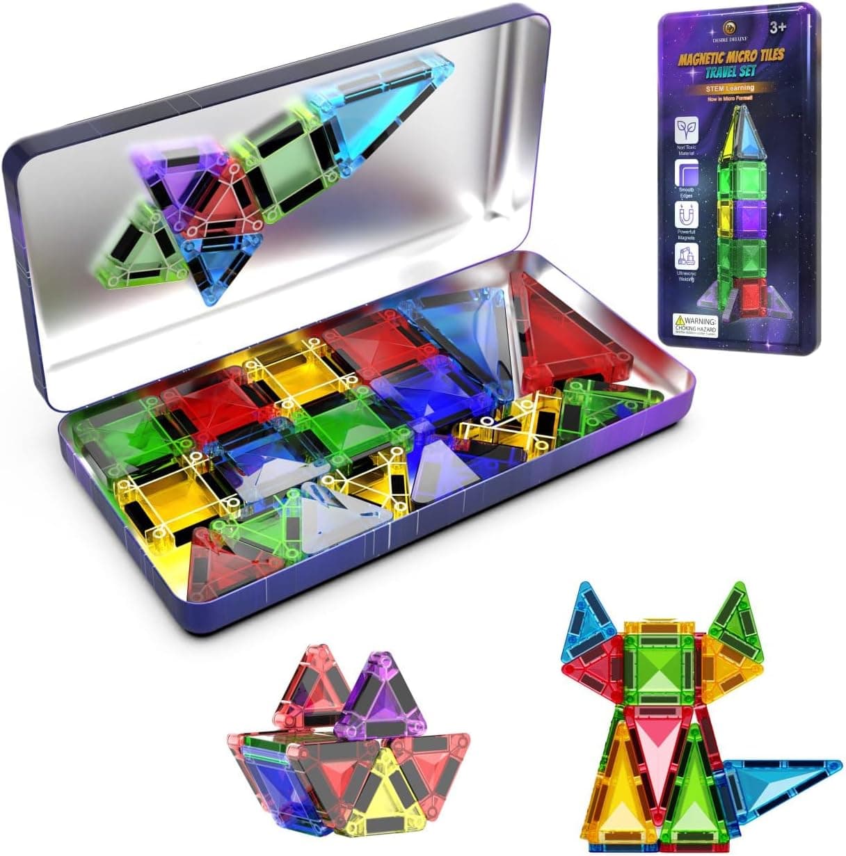 Desire Deluxe Micro Bloques Magnéticos de Construcción - Juguete Educativo Stem de Viaje para Niños, Juguete Sensorial Montessori Magnético para Niños y Niñas 3+ Años (28 Piezas – Multicolor)