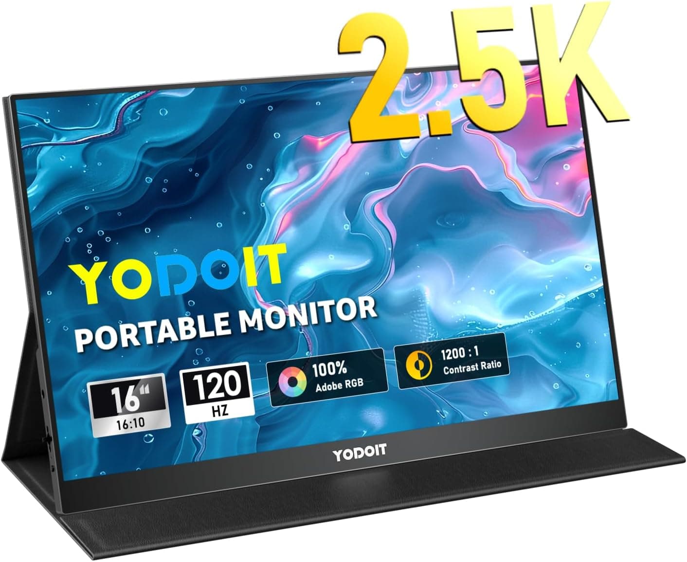 Yodoit 16 Pulgadas Monitor portátil de 120Hz de 2.5K UHD Pantalla IPS 2560 x 1600 con Puerto USB Tipo C y Altavoces Integrados con Monitor de Cubierta Inteligente Compatible con PC