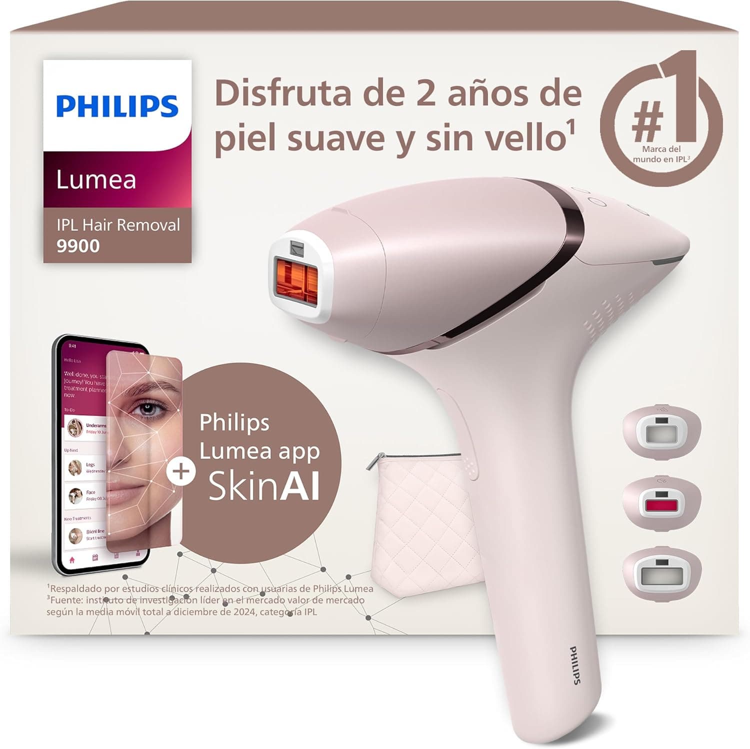 Philips Lumea serie 9900, dispositivo de depilación IPL, alternativa de depilación láser, SenseIQ y SkinAI, 3 accesorios para el cuerpo, la cara y zonas de precisión, con y sin cable, BRI953/02