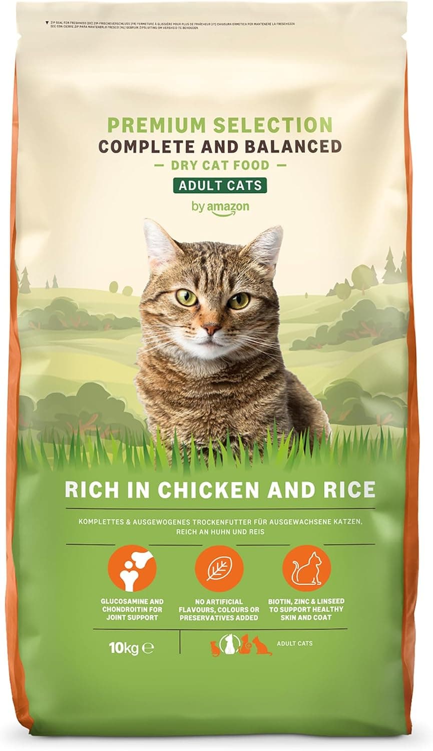 by Amazon Alimento seco completo para gatos adultos rico en pollo y arroz, 10 kg (Paquete de 1) (Anteriormente una marca Lifelong, el mismo producto)