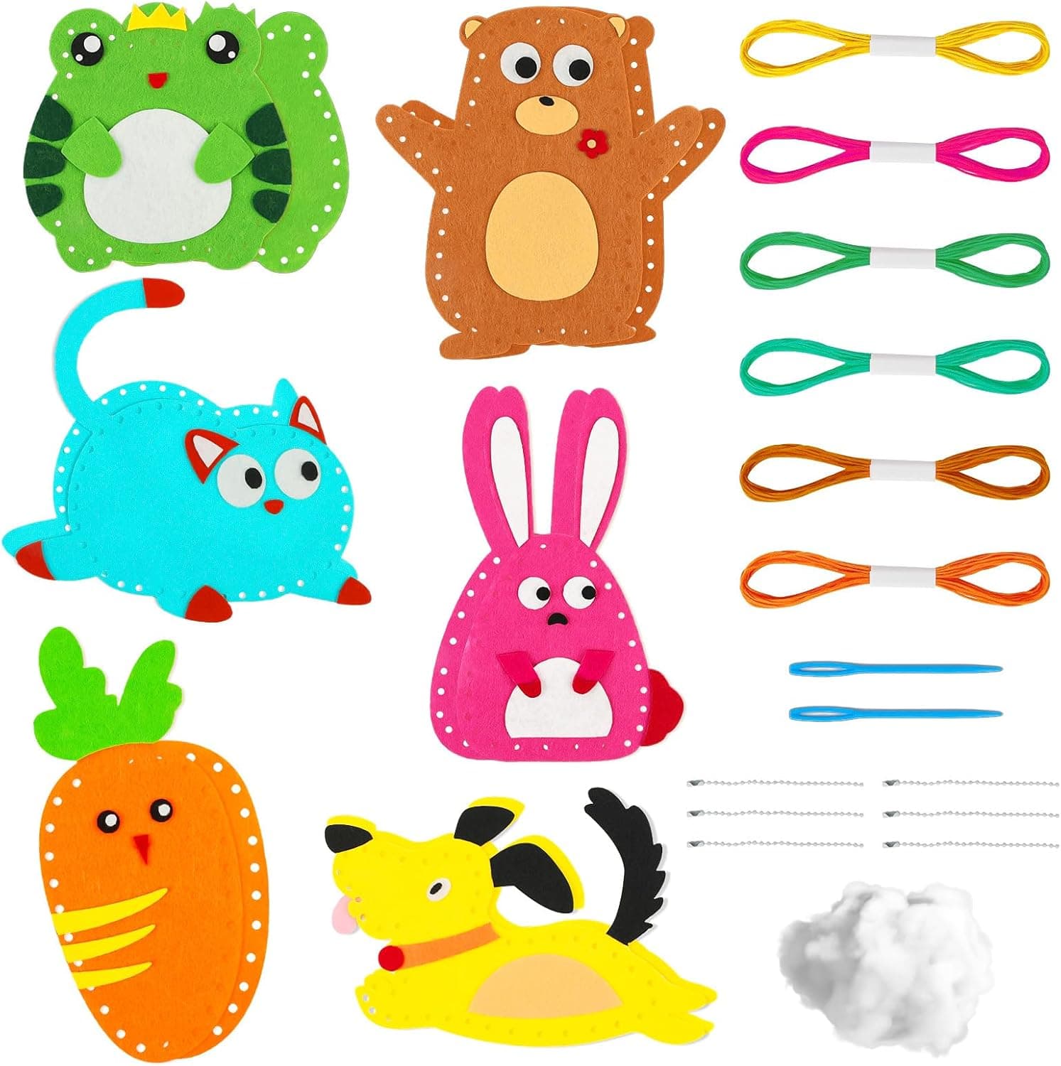 Vicloon 6 Pcs Kit de Costura de Niños, Kit de Manualidades de Fieltro Crochet de Animal de Niños para Niños a Partir de 6 Años, para Principiantes Aprender a Coser/Bordado (muñeco animal)