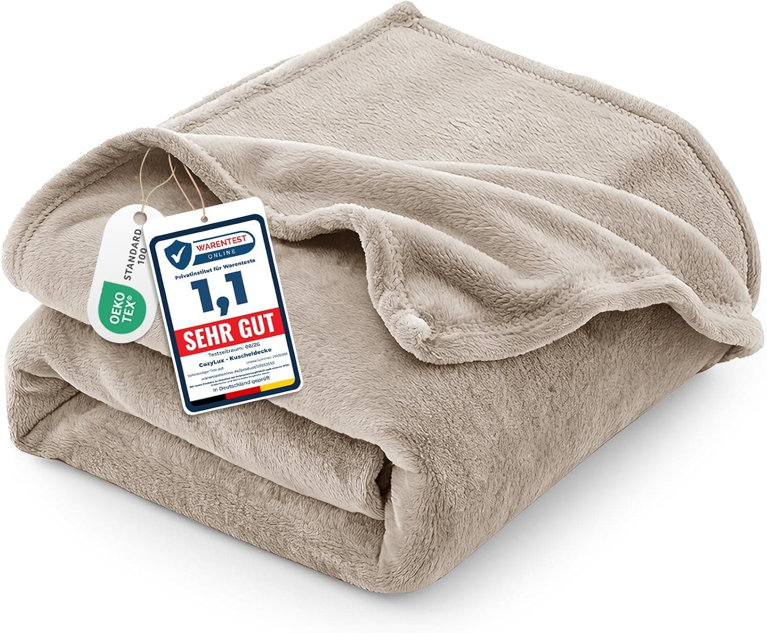CozyLux Manta Sofa 150x200 cm Beige, Franela Suave de 260 g/m²