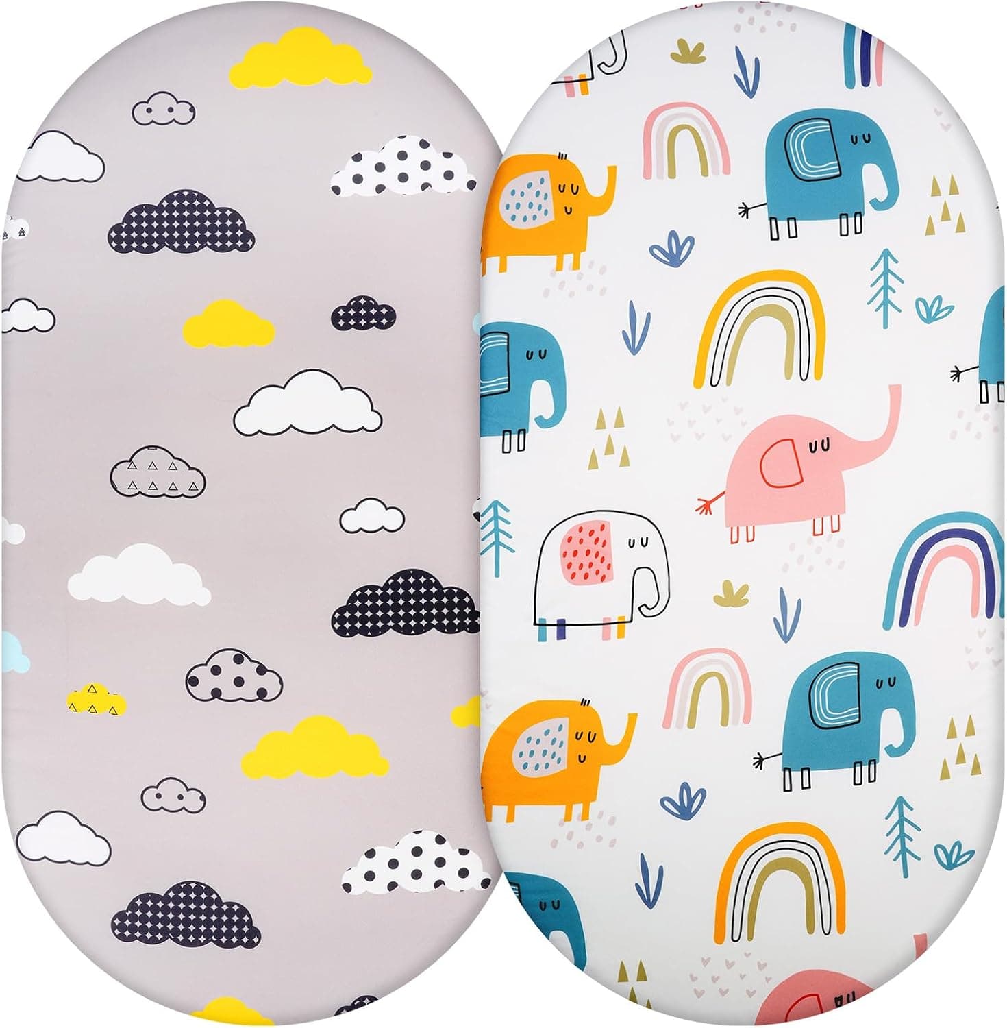 Aolso Sábanas de Jersey para cama infantil de microfibra transpirable, sábanas de cuna, 2 unidades, 84 x 41 cm, suave y ligero, adecuado para todas las formas de colchón (elefante/nube)