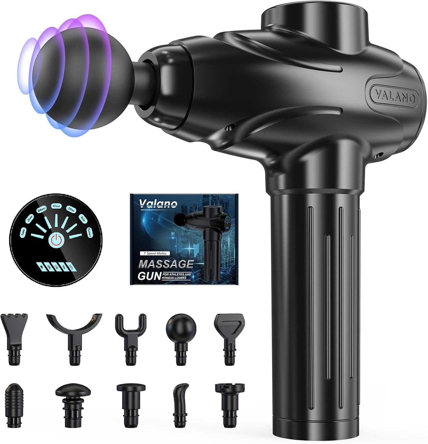 Pistola de Masaje Muscular Profesional, Masajeador Cervical y Espalda de 7 Velocidades con Pantalla LCD, Pistola Masaje Massage Gun con 10 Cabezales para Alivio Profundo de Músculos