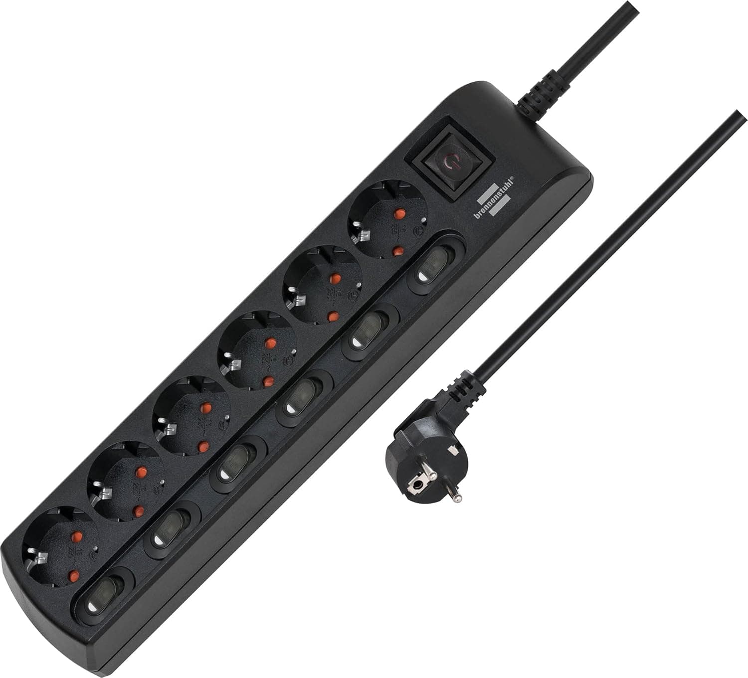 Brennenstuhl regleta de enchufes con 6 Tomas de Corriente (regleta eléctrica con 1x Interruptor Principal y 6X interruptores para aparatos, Cable de 2m, Mayor protección contra contactos) Negro