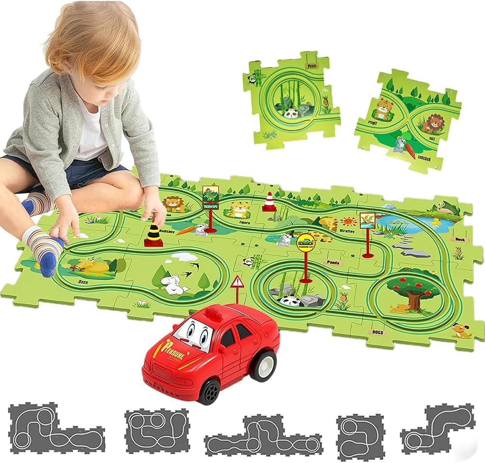 Pista de Coche para Niños Pista de Puzzle DIY Ruta Juego Educativo Regalos Juguetes para Niños 2 3 4 5 6 Años (Tierra)