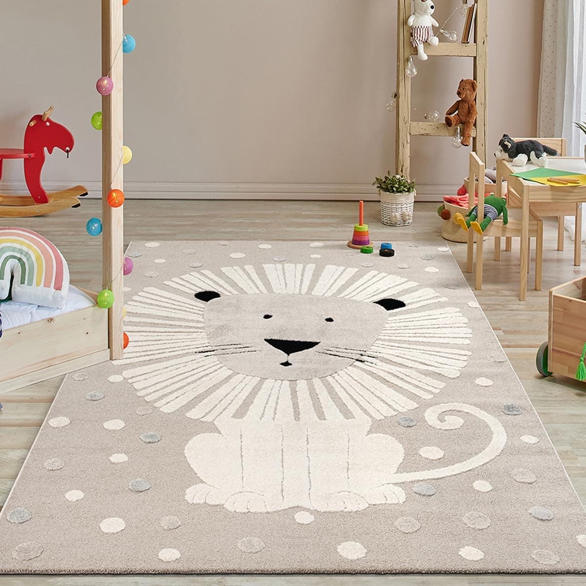 the carpet Jungle Kids - Alfombra para habitación Infantil, Alfombra Infantil, Efecto 3D, Fácil de cuidar, Resistente, León, 80 x 150 cm