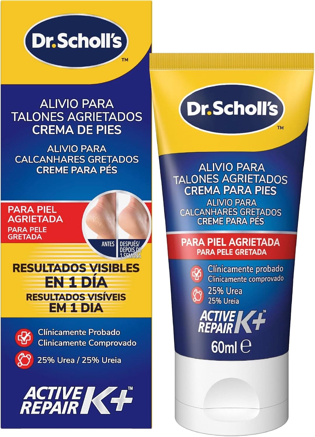 Scholl Crema de Pies para Talones Agrietados, con Urea y Keratina, Blanco, 60 Mililitros, 6