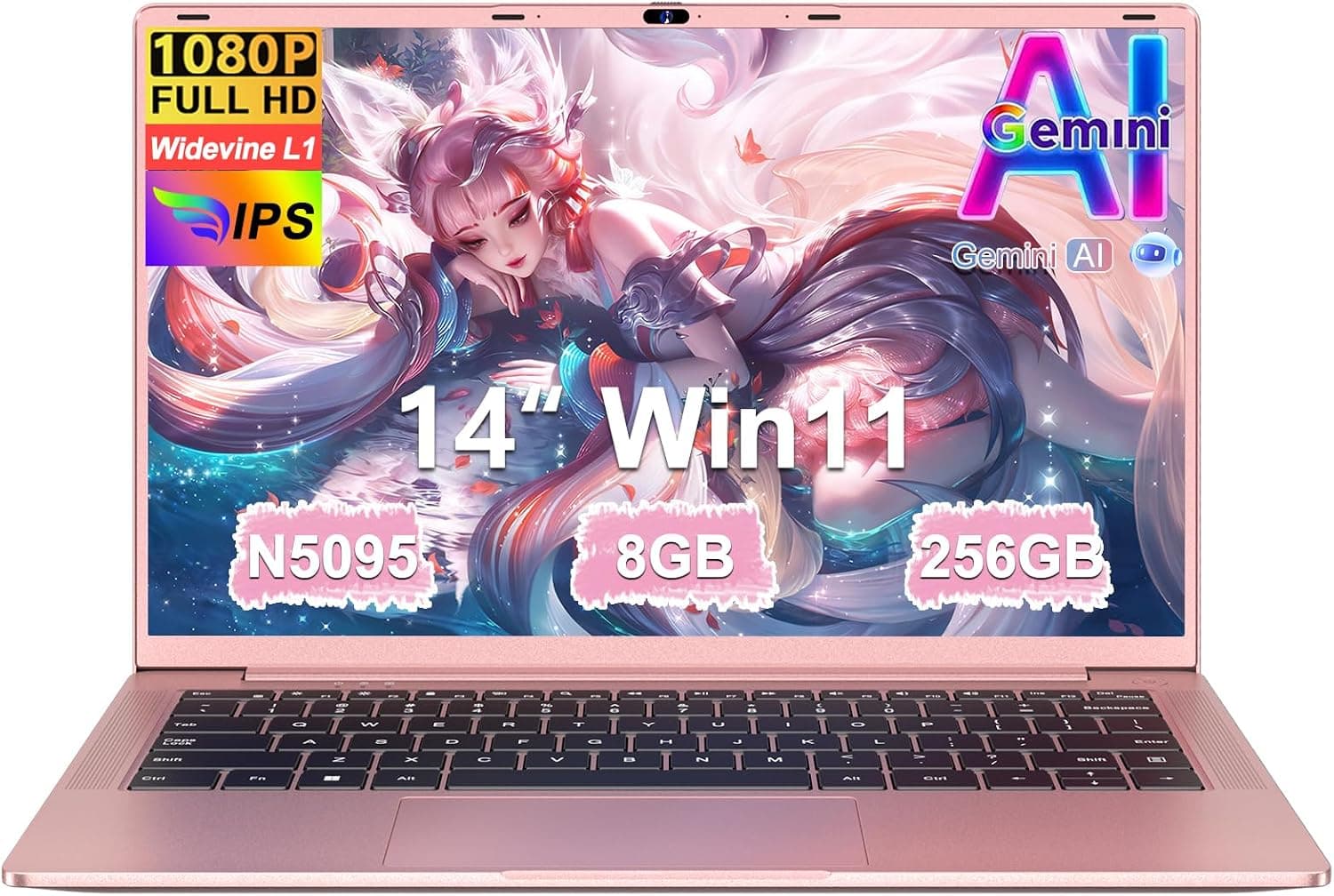 Ordenador Portátil 14 Pulgadas Celeron N5095 Upto 2,9 GHz Portatiles 8GB RAM 256GB SSD TF 1TB LPDDR4 Win11 5G WiFi 1920*1080 FHD mini HDMl Laptop Película Protectora Español - Oro Cuerpo Metálico