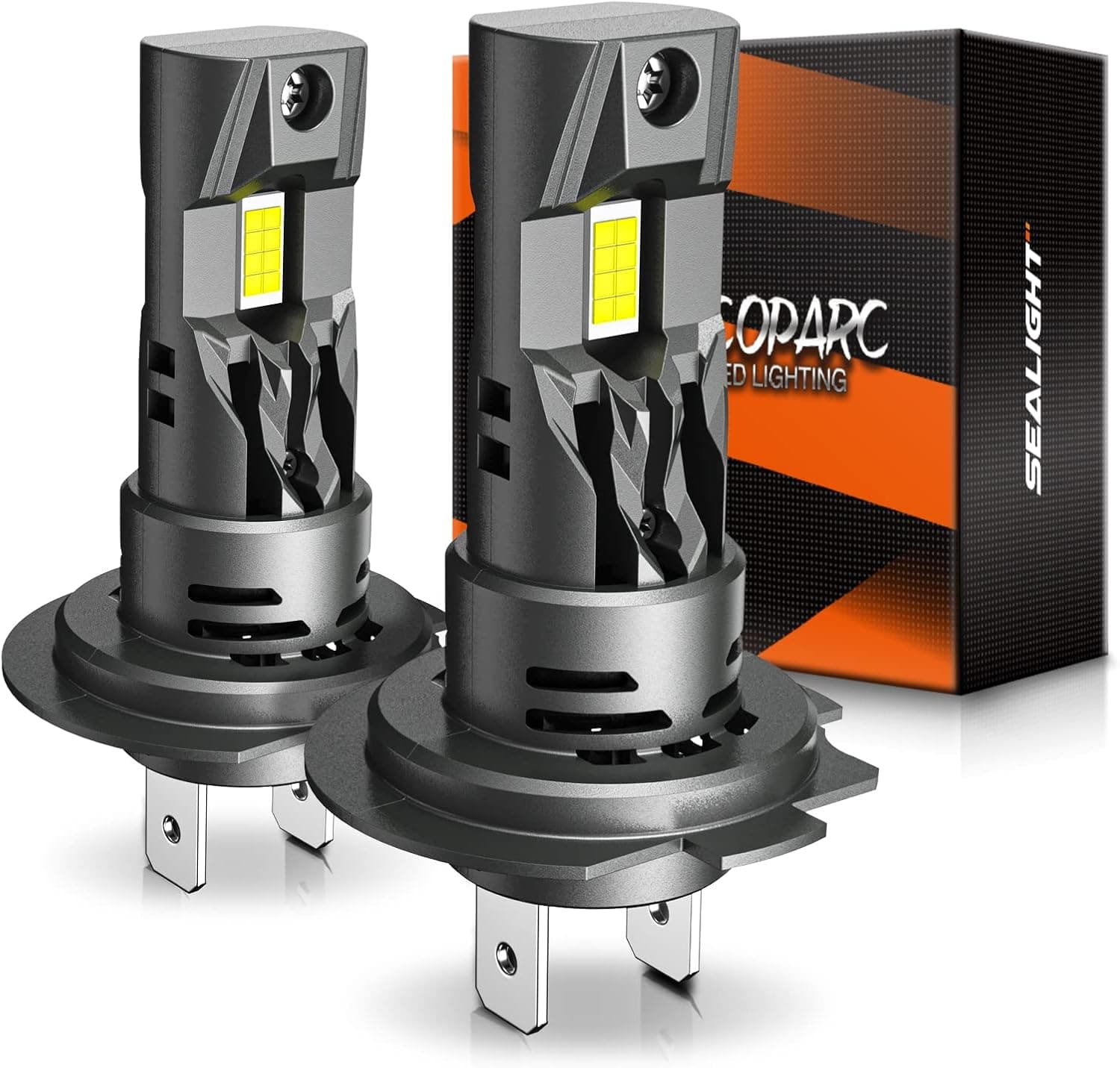 SEALIGHT Bombilla H7 LED 60000 lúmenes, todo en uno tamaño mini H7 bombillas LED con ventilador, 900% Super brillo 6500K blanco frío, no requiere adaptador, Plug and Play, IP67, paquete de 2