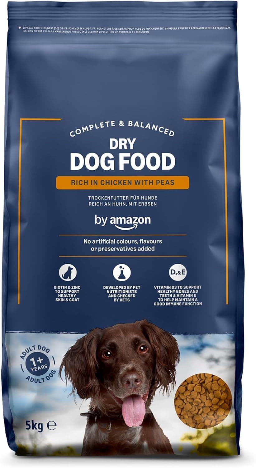 by Amazon - Alimento seco Completo para Perro Adulto Rico en Pollo con Guisantes, 5 kg (Paquete de 1)