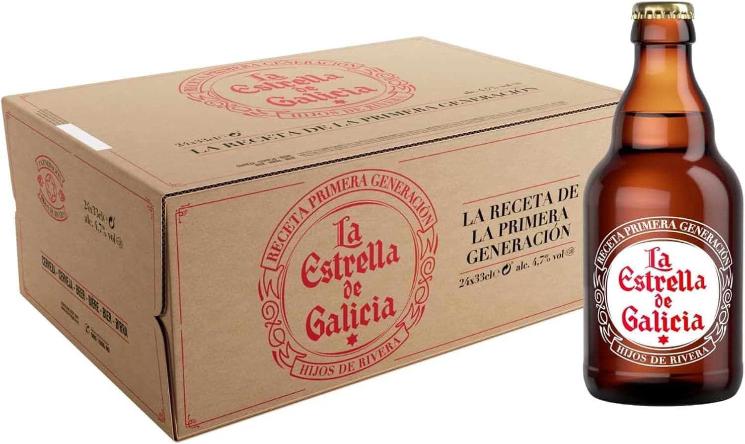 Estrella Galicia - La Estrella, Cerveza Lager, 24 Botellines x 33 cl