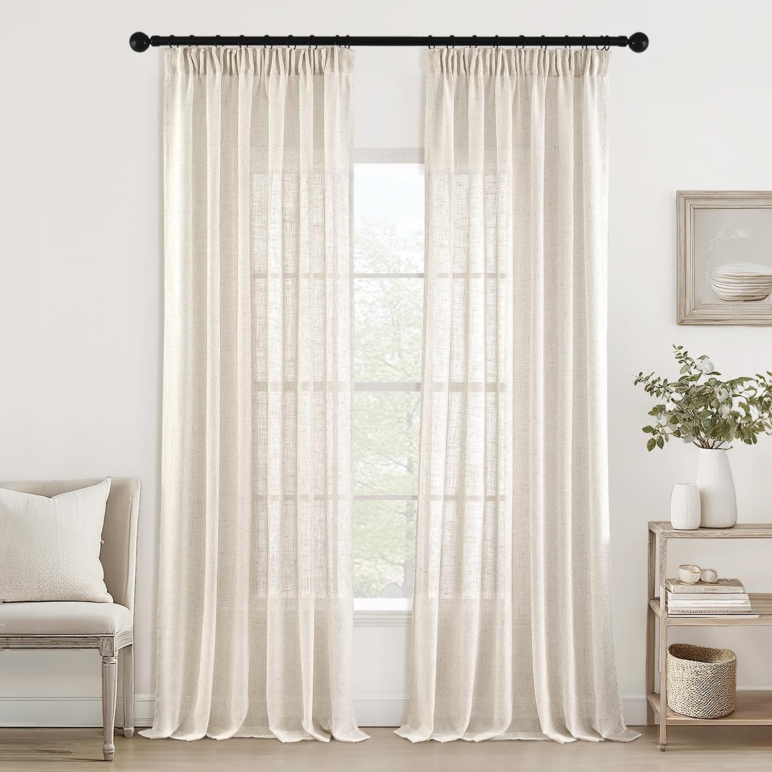 MIULEE Cortinas de Lino Translúcido 2 Piezas Natural 235x140cm (HxL)