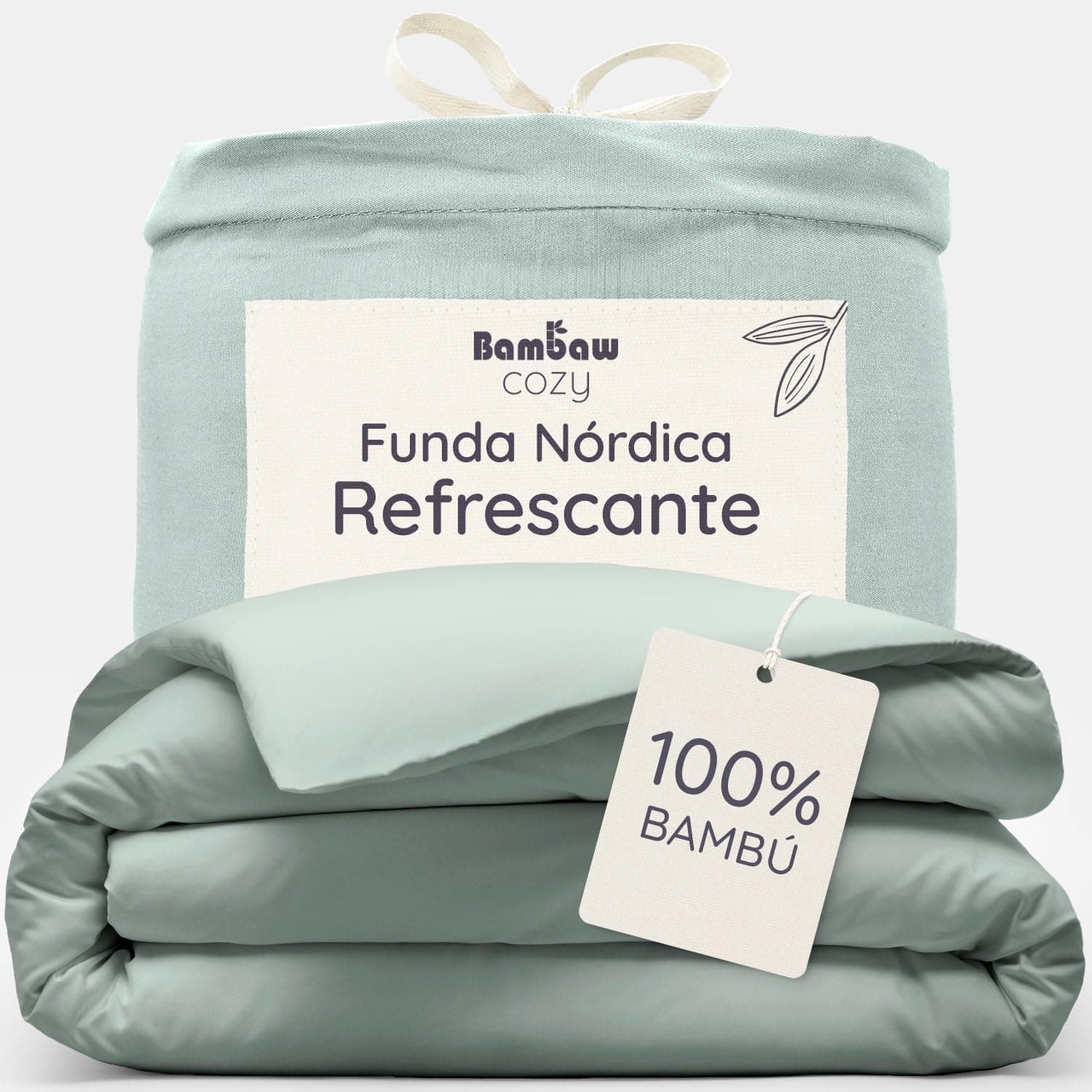 Bambaw Funda Nórdica Bambú 135x200 cm, para Cama 90 cm, Sabanas de Bambu Antiacaros, Funda Nordica Transpirable, Sabanas Refrescantes Térmicas, Certificadas Oeko-Tex (Verde Agua)