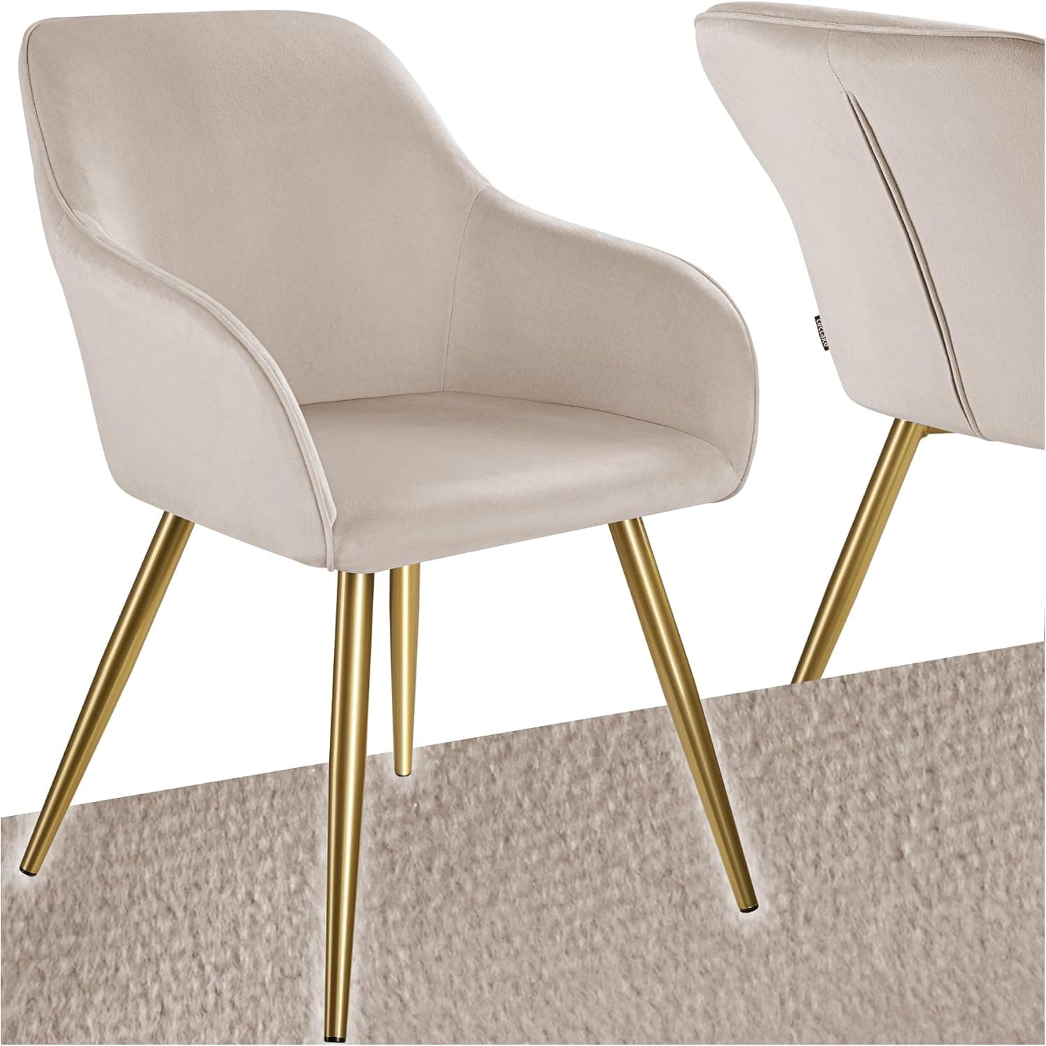 tectake® Silla Tapizada de Terciopelo con Reposabrazos, 120 kg de Carga