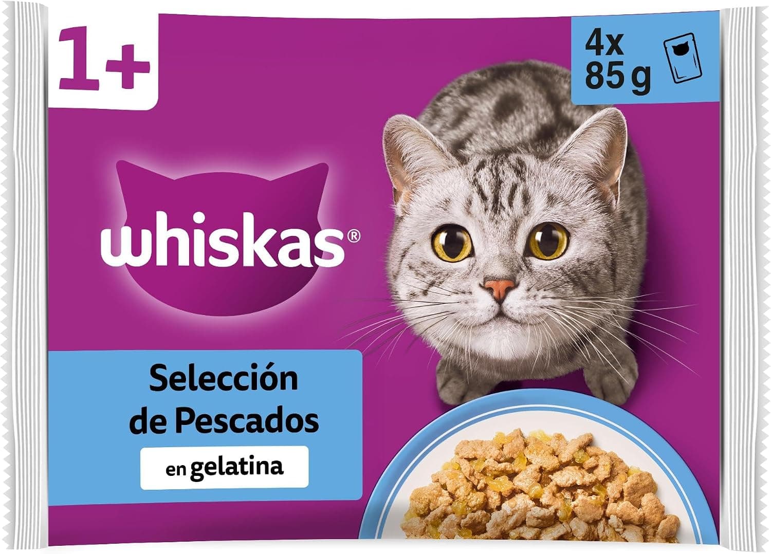 whiskas Comida Húmeda en Gelatina para Gatos Adultos Selección Pescados 13 x 4 bolsitas x 85g