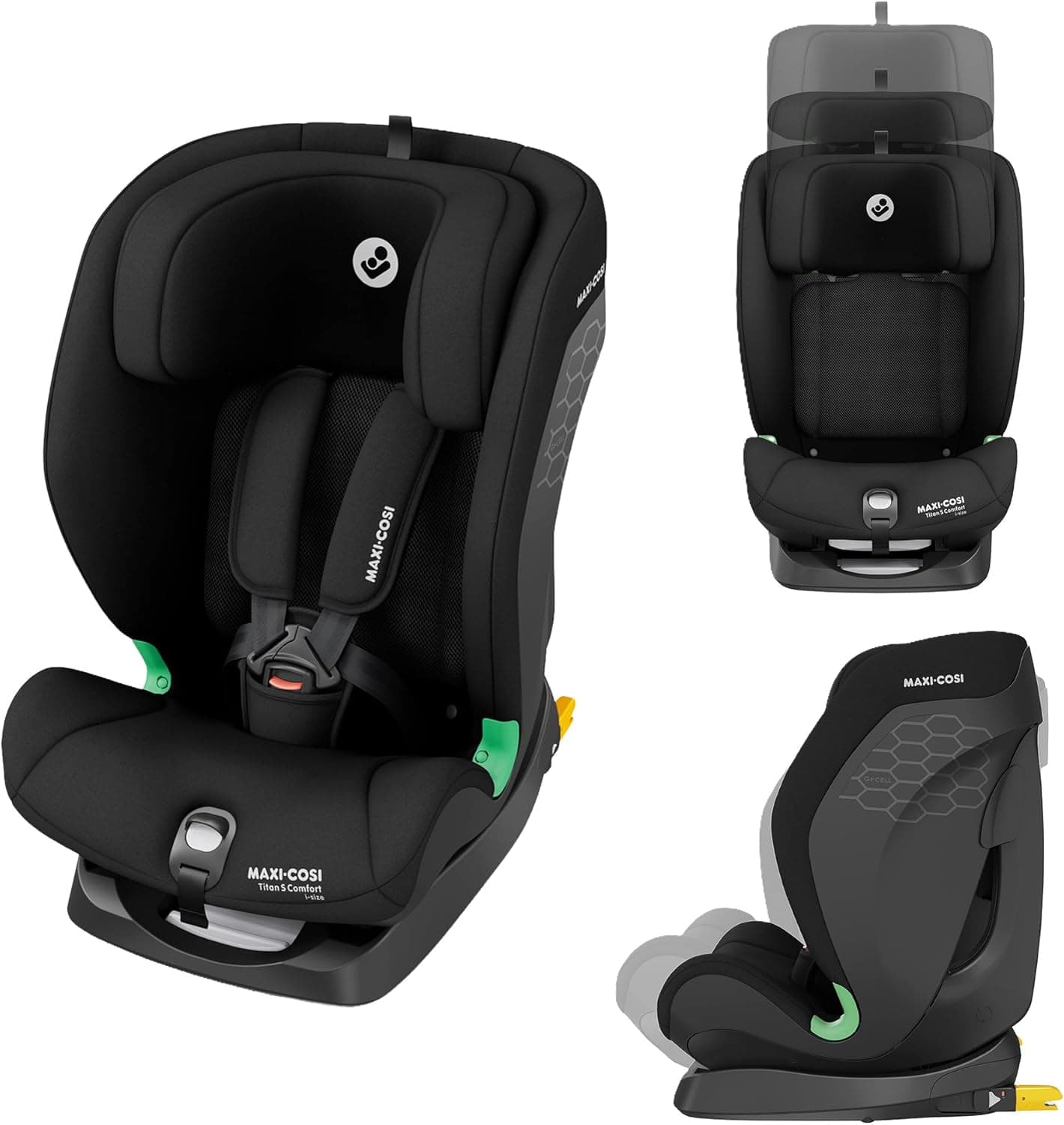 Maxi-Cosi Titan S Comfort i-Size, Tejido Transpirable, Silla de Coche Multiedad, 15 meses-12 años (76-150 cm), Silla Coche ISOFIX, 5 Posiciones Reclinado y 13 de Reposacabezas, Authentic Black