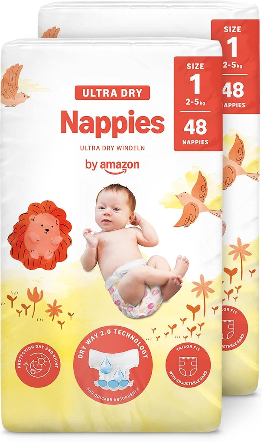 By Amazon Pañales Ultrasecos, Talla 1 (de 2 a 5kg), 96 Unidades (2 Paquetes de 48)