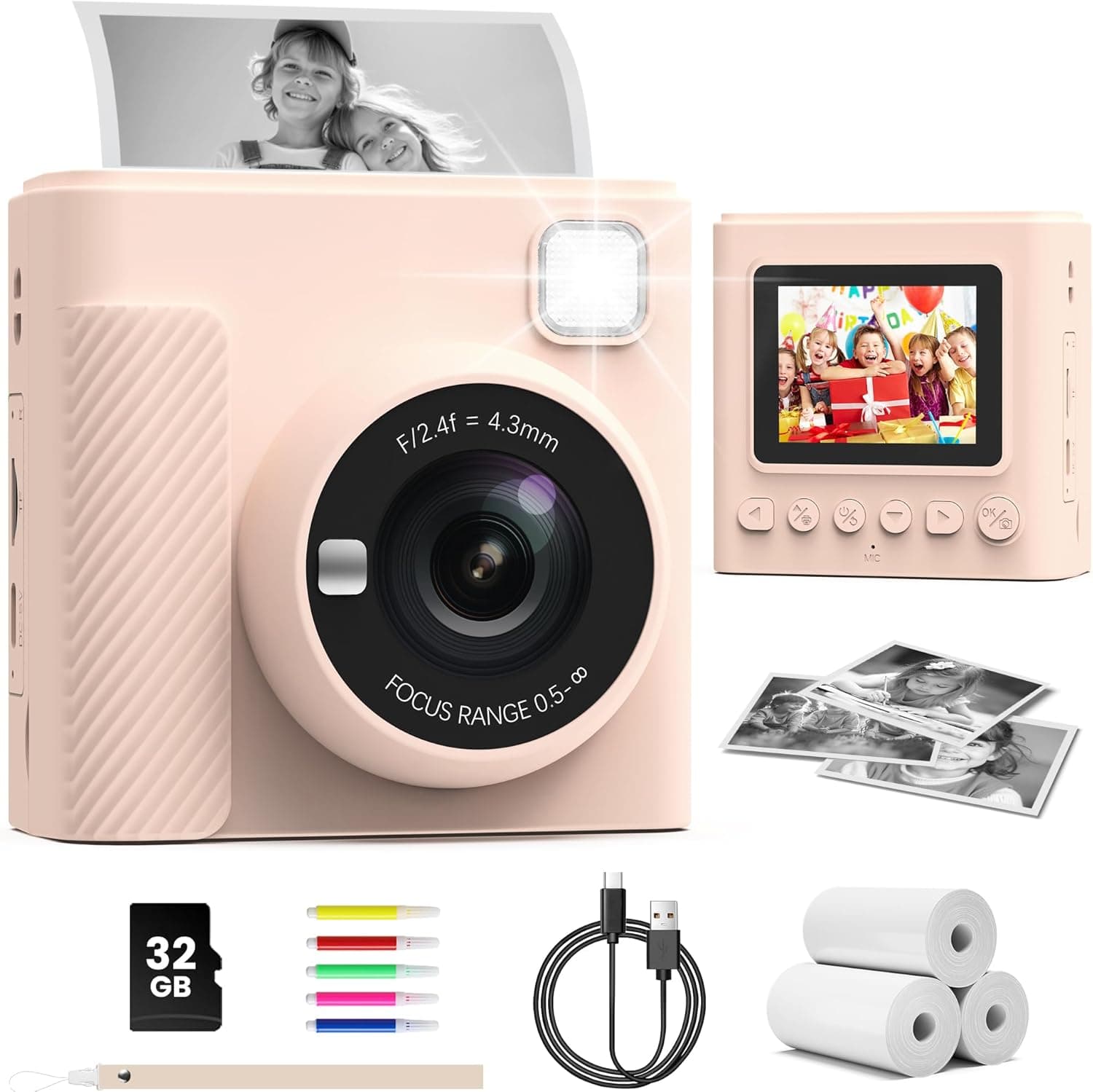 TIATUA Cámara Fotos Infantil Instantánea, 2,4" Selfie 1080P, Marrón