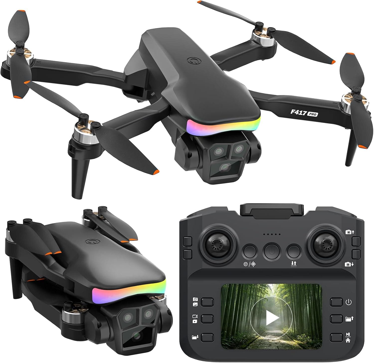 F417PRO Mini FPV Drone con Cámara HD 1080P Mando a Distancia LCD, Motor sin Escobillas, Recarga Rápida Type‑C, Menos de 249g, Juguete dron para Adultos Niños Principiantes, Regalos para Niños Niñas