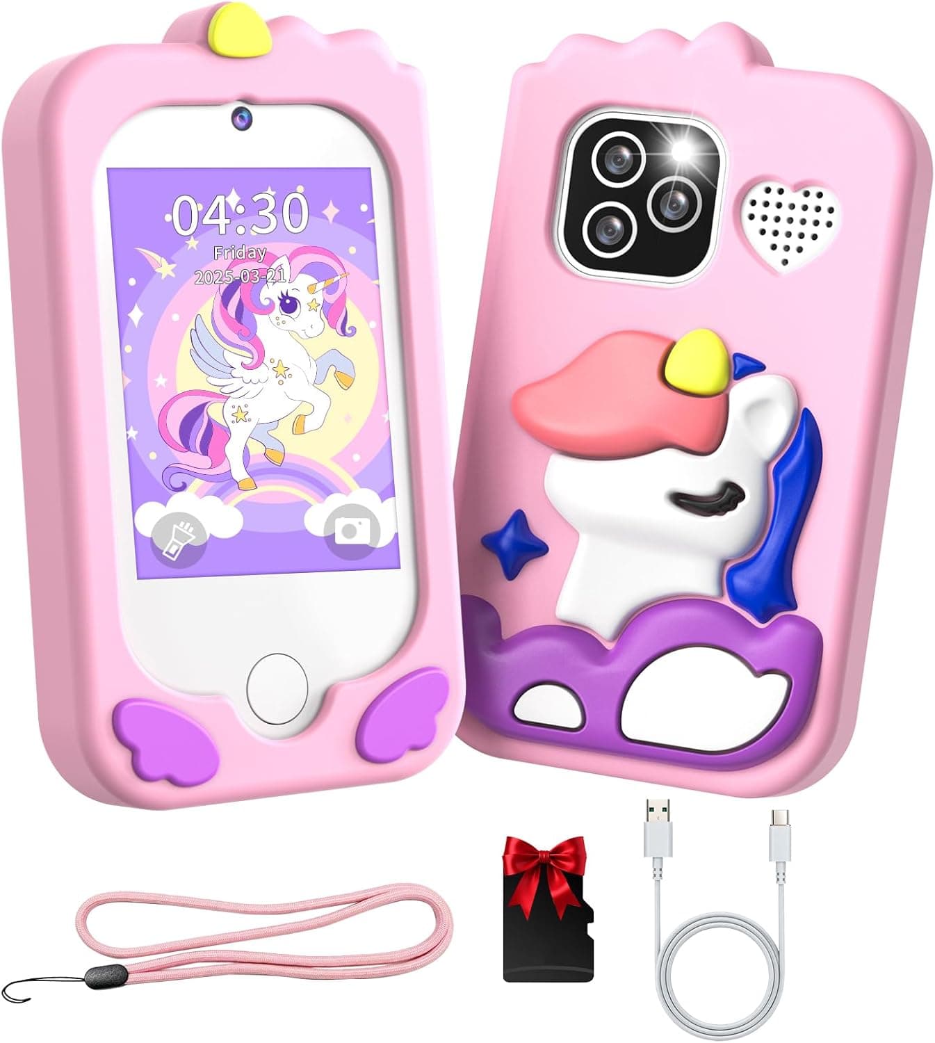 Teléfono de Aprendizaje de Pantalla táctil para niños con Doble cámara 2.8 Pulgadas Pantalla táctil teléfono de Aprendizaje Juguete de Aprendizaje con Tarjeta SD 3-9 años Regalos