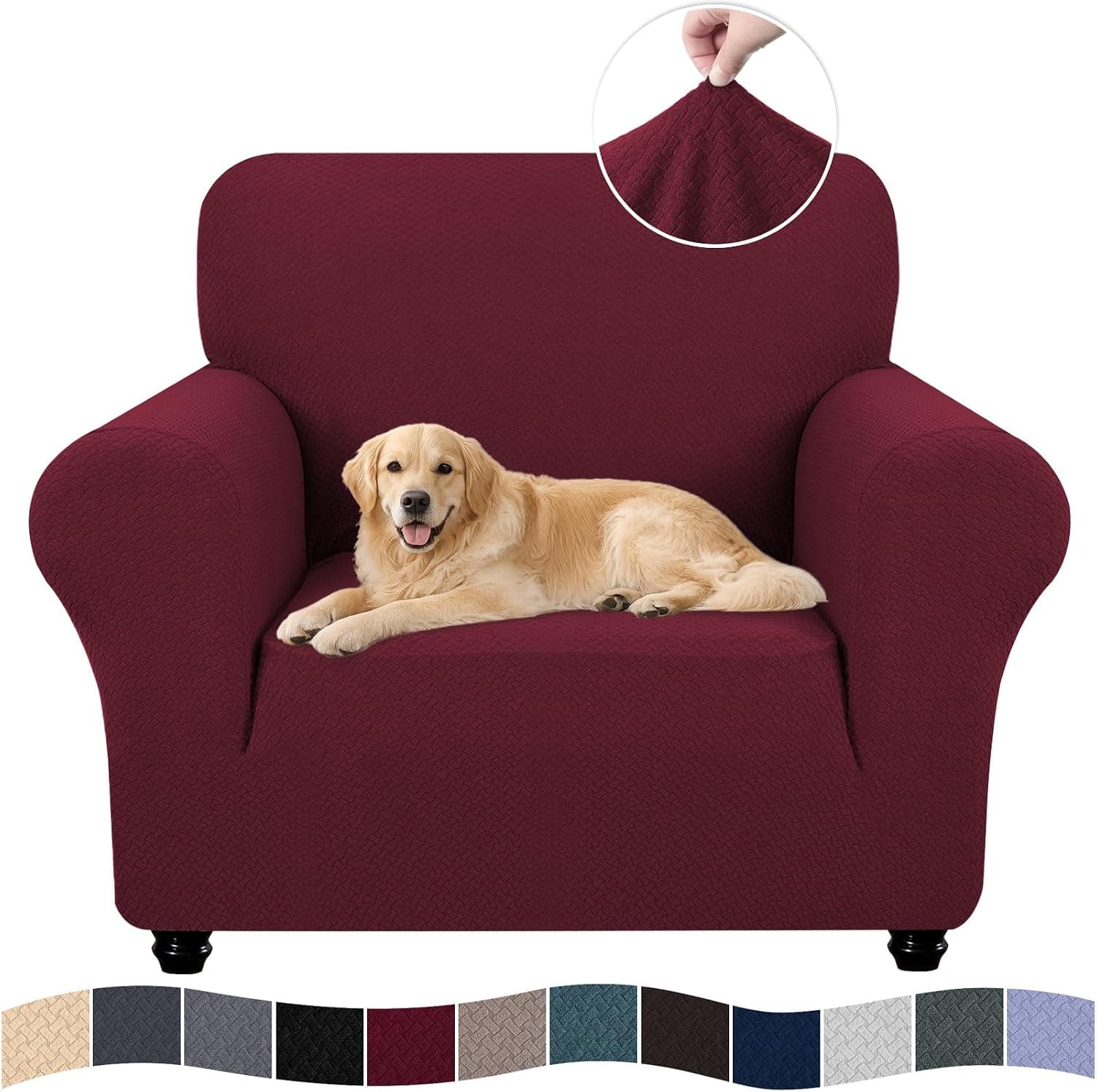 Ystyle Funda de Sofá Elástica 1 Plaza, Fundas para Sillones Ajustables con Reposabrazos, Moderna Cubre Sofa Antideslizante Antimanchas Lavable, Protección para Perros y Mascotas, Bordeaux