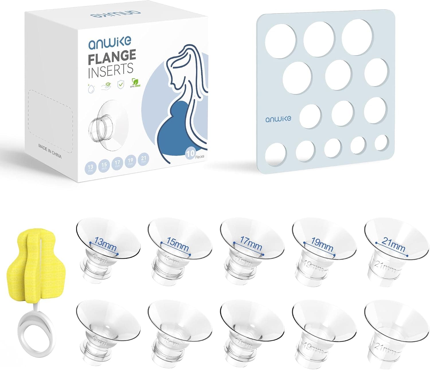 ANWIKE 10Uds insertos de brida para sacaleches 13/15/17/19/21mm, compatible con sacaleches eléctricos Momcozy/KISSBOBO/Medela/Nuliie/ANWIKE, para reducir un túnel de 24mm a otros tamaños, sin BPA