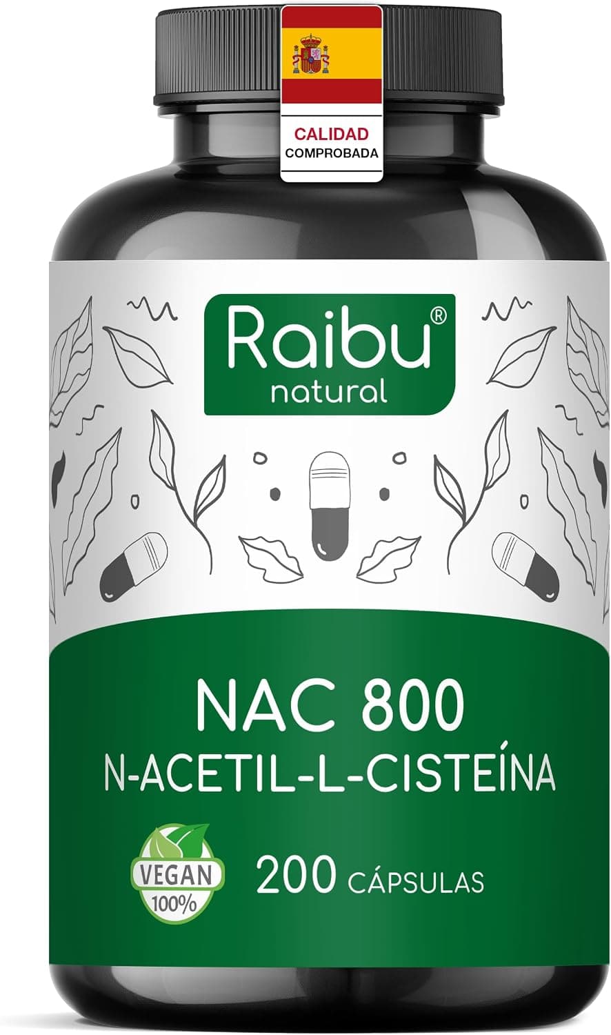 NAC N-Acetil-Cisteína 800 mg - 200 Cápsulas I Alta Biodisponibilidad para Más de 6 Meses I NAC N-Acetil-L-Cisteína de Calidad Natural, Sin Aditivos y Vegano