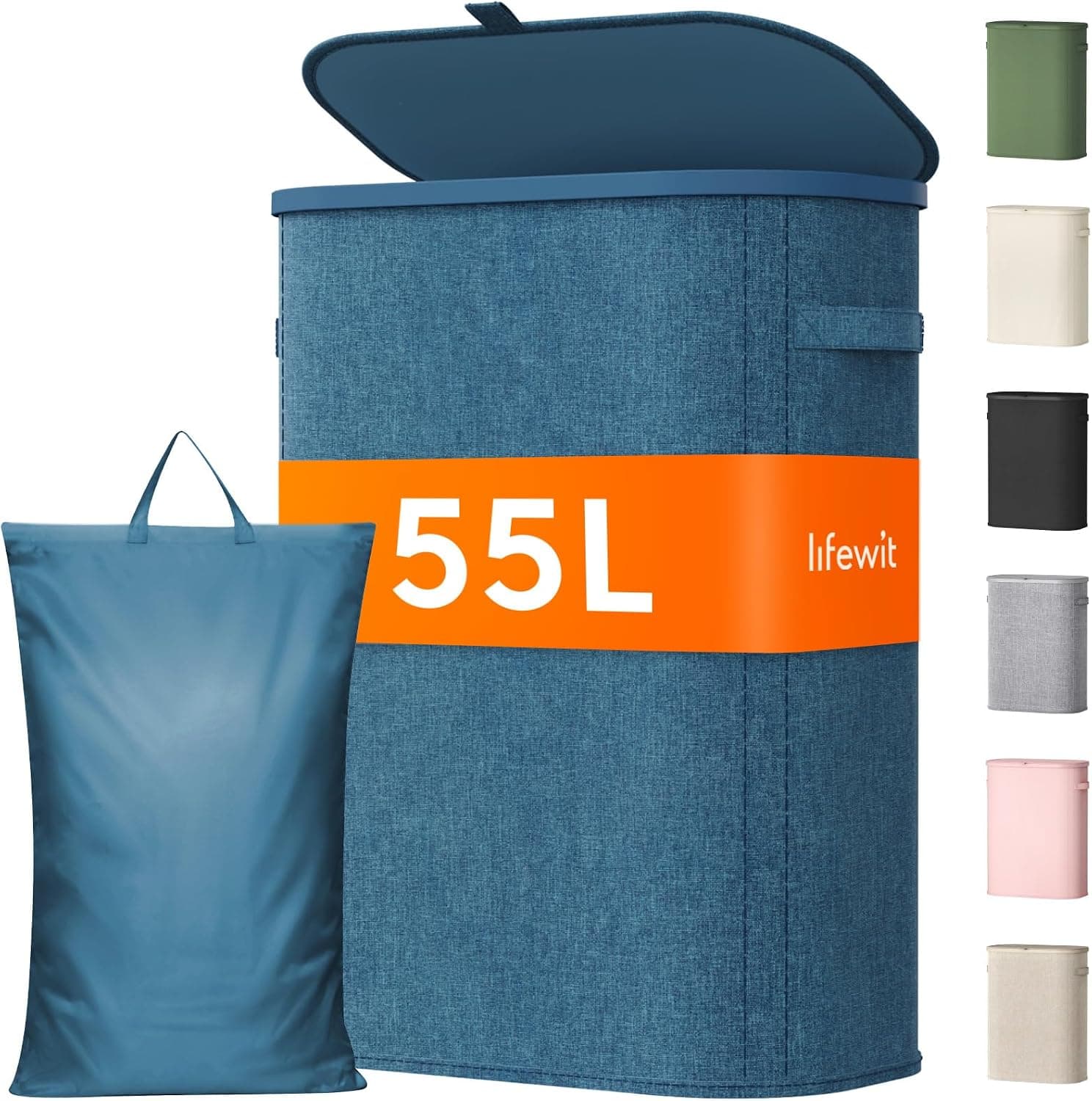 Lifewit Cesto Ropa Sucia, Cesta Ropa Plegable con Bolsa Extraíble y Asa, Cubo Ropa Sucia con Tapa, Laundry Basket para Dormitorio, Baño, Lavandería, Dormitorio, 55 L, Azul