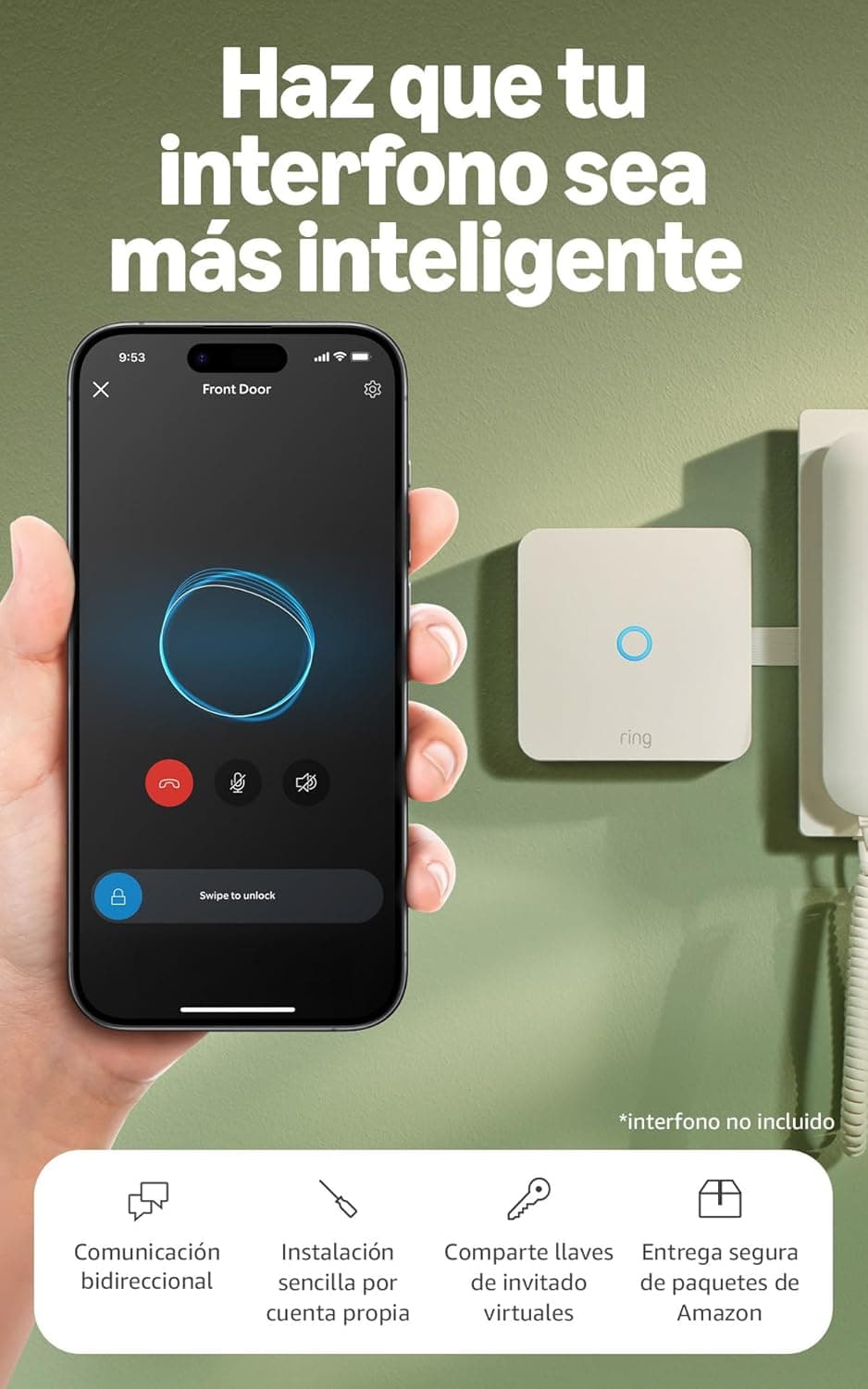 Ring Intercom Audio | Haz que tu interfono sea más inteligente | Transmisión de audio, llaves virtuales y acceso a distancia | Instalación por cuenta propia