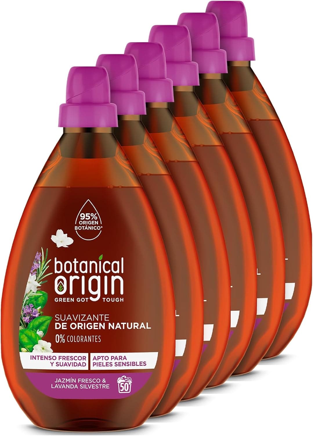 Botanical Origins Suavizante para Ropa Ecológico Apto para Pieles Sensibles, Fragancia Jazmín Fresco y Lavanda Silvestre 6x900ml - 270 lavados
