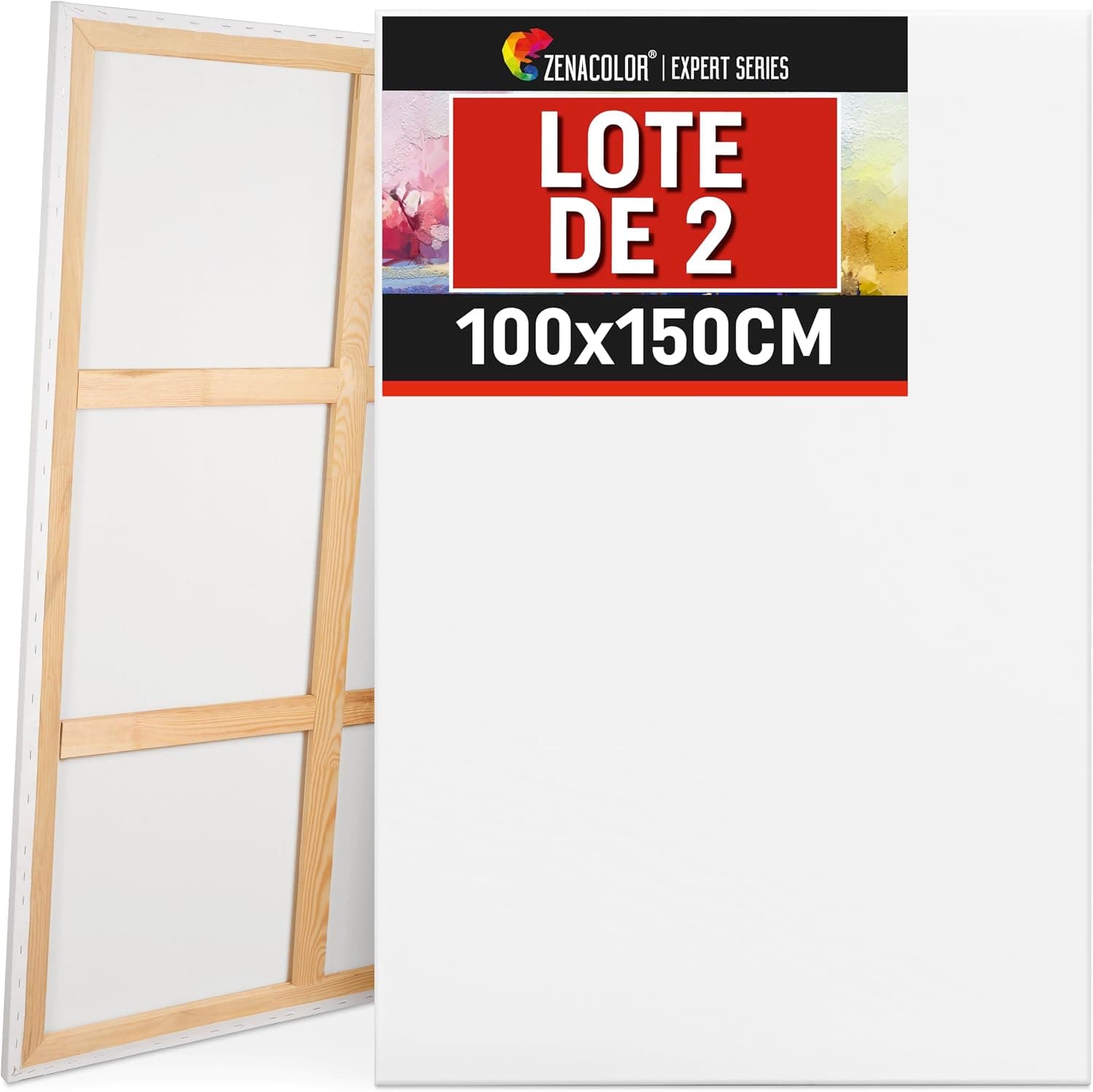 Zenacolor - Set de 2 Lienzos para Pintar Grande 100x150cm - 100% Algodón