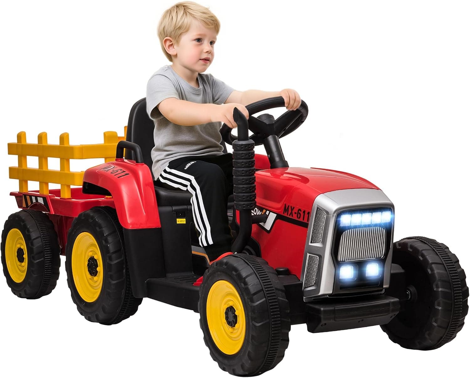 HOMCOM Tractor Eléctrico para Niños con Remolque Desmontable Rojo